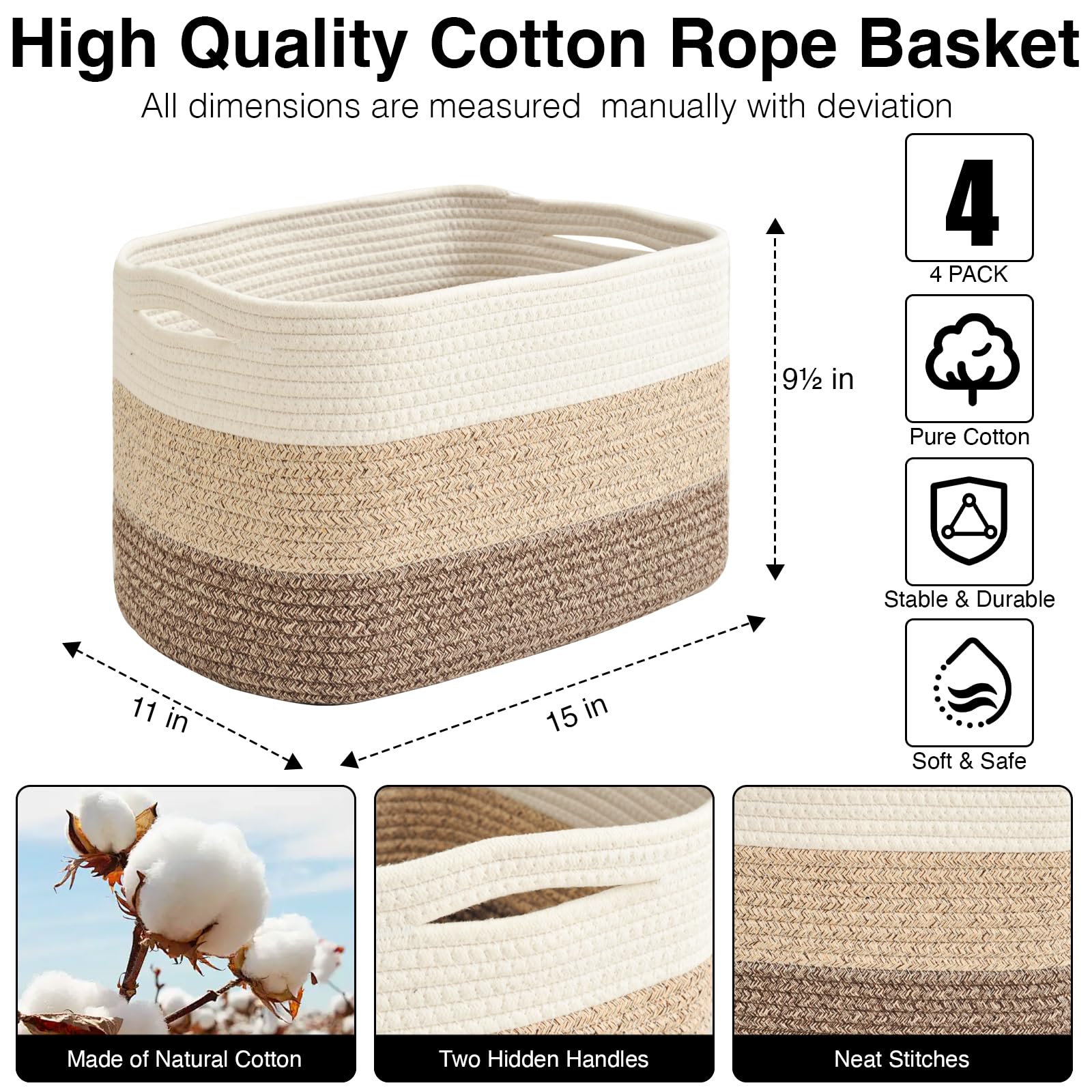 Storage Baskets for Organizing & Shelves (4 Count)