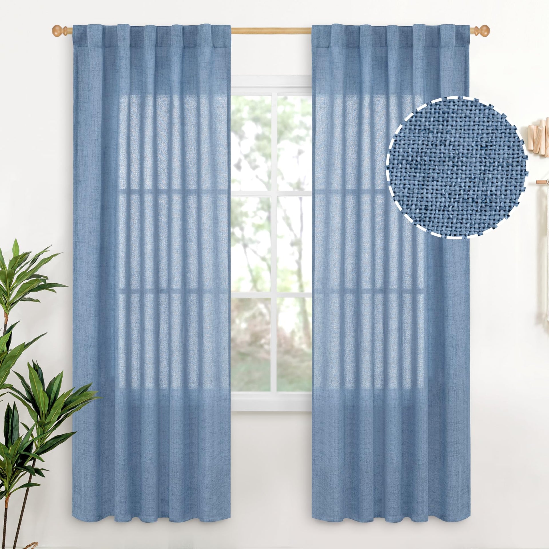 Light Blue Linen Curtains 72 Inches Long for Living Room Window (2 Count)