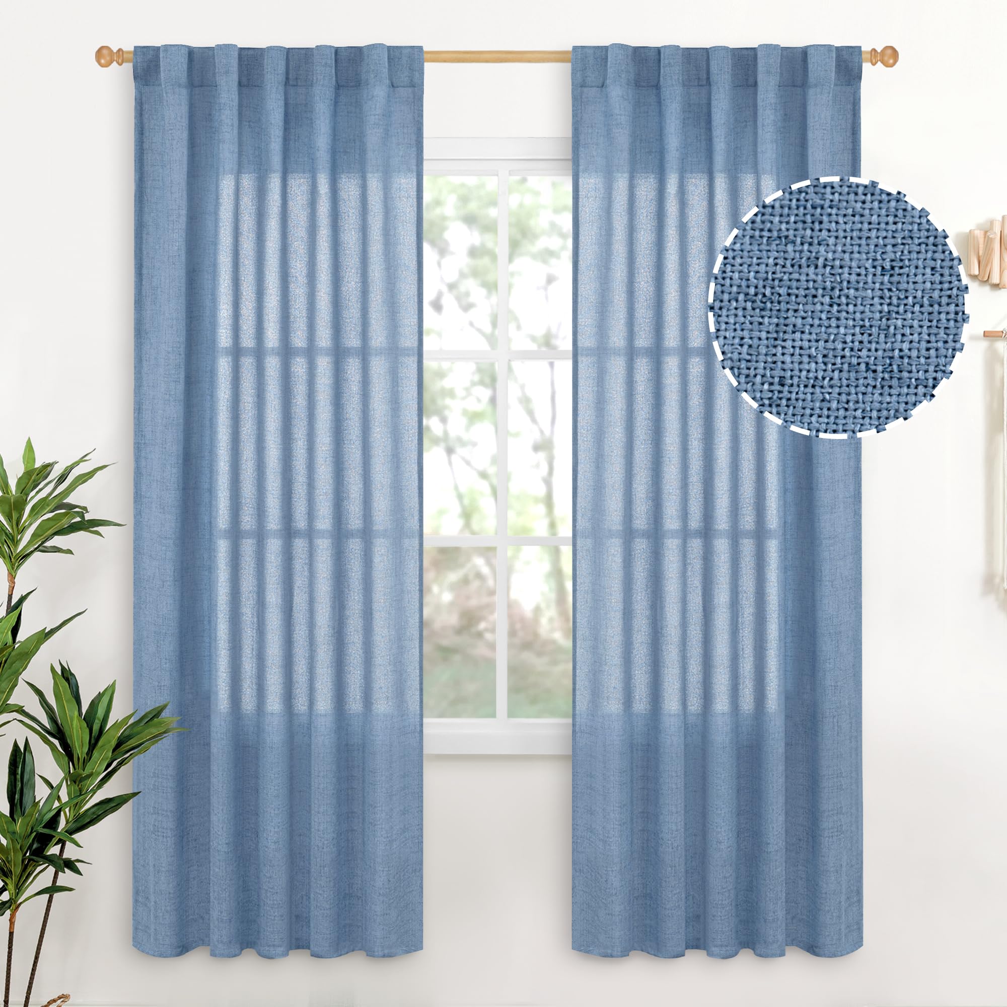 Light Blue Linen Curtains 72 Inches Long for Living Room Window (2 Count)