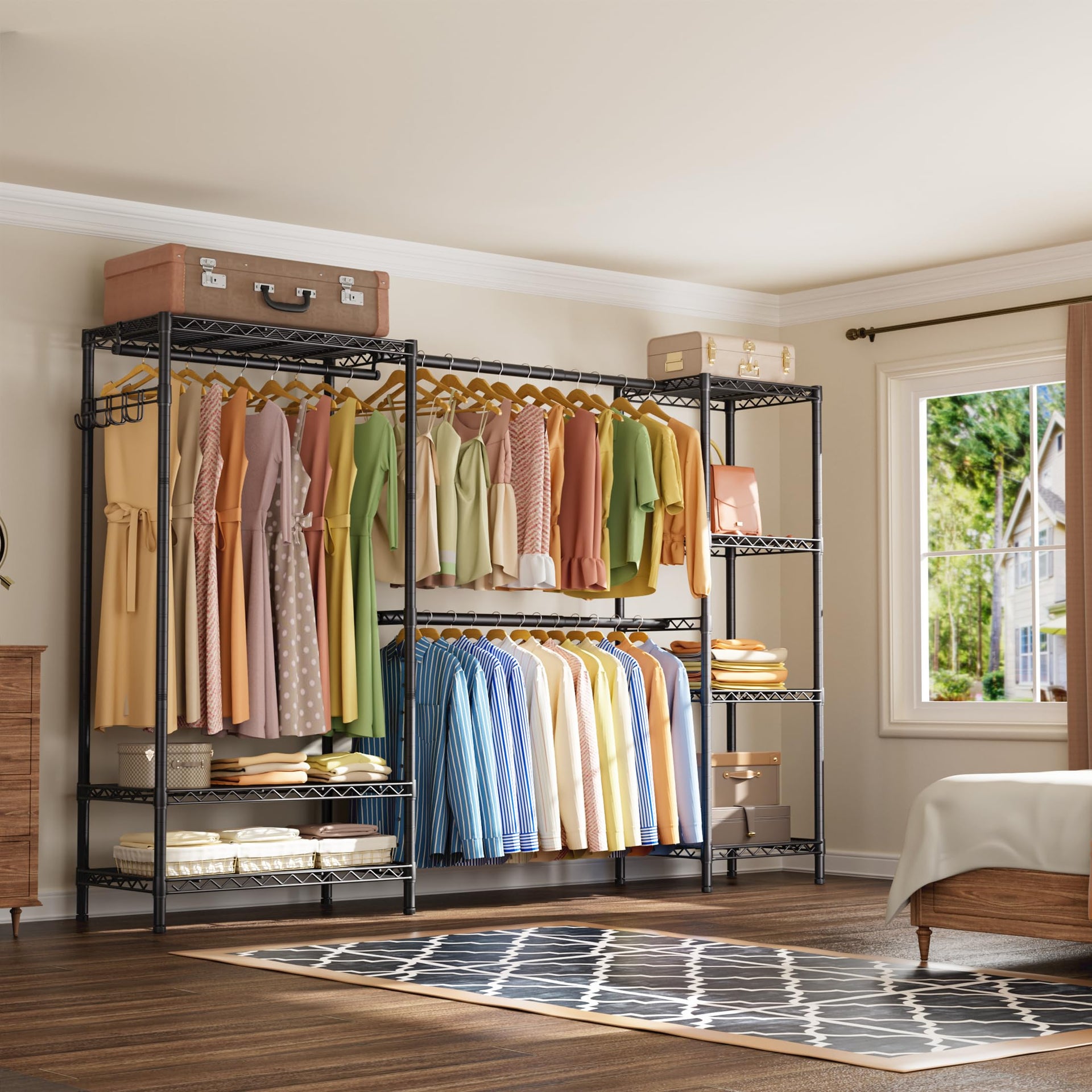 Heavy Duty Clothes Rack Metal Wardrobe with Adjustable Wire Shelves