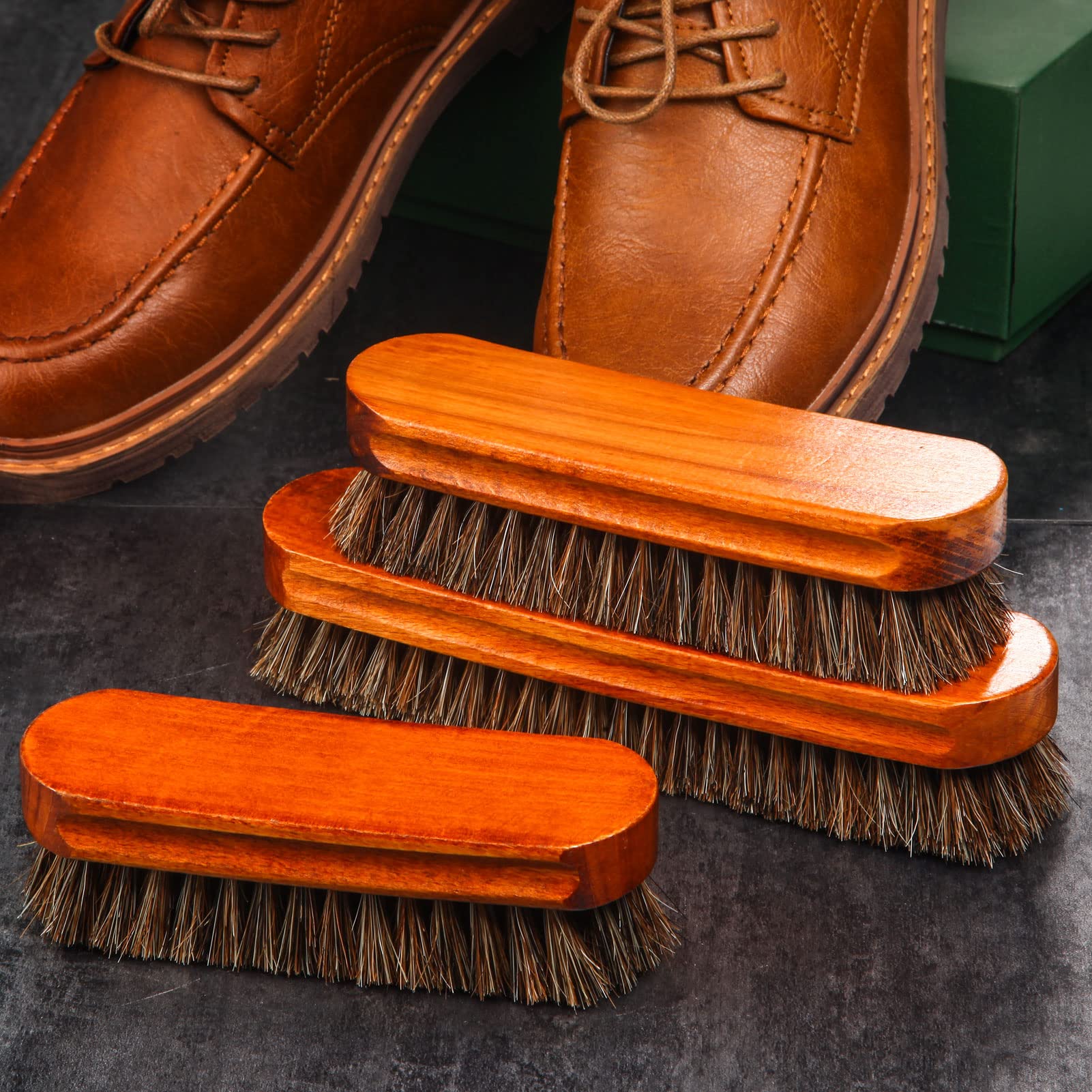 4 Pcs Horsehair Shine Shoes Brush Kit Polish Dauber Applicators Cleaning Leather Shoes Boots Care Brushes Suede Cleaner Brush with Microfiber Shoe Gloves (3 Count)