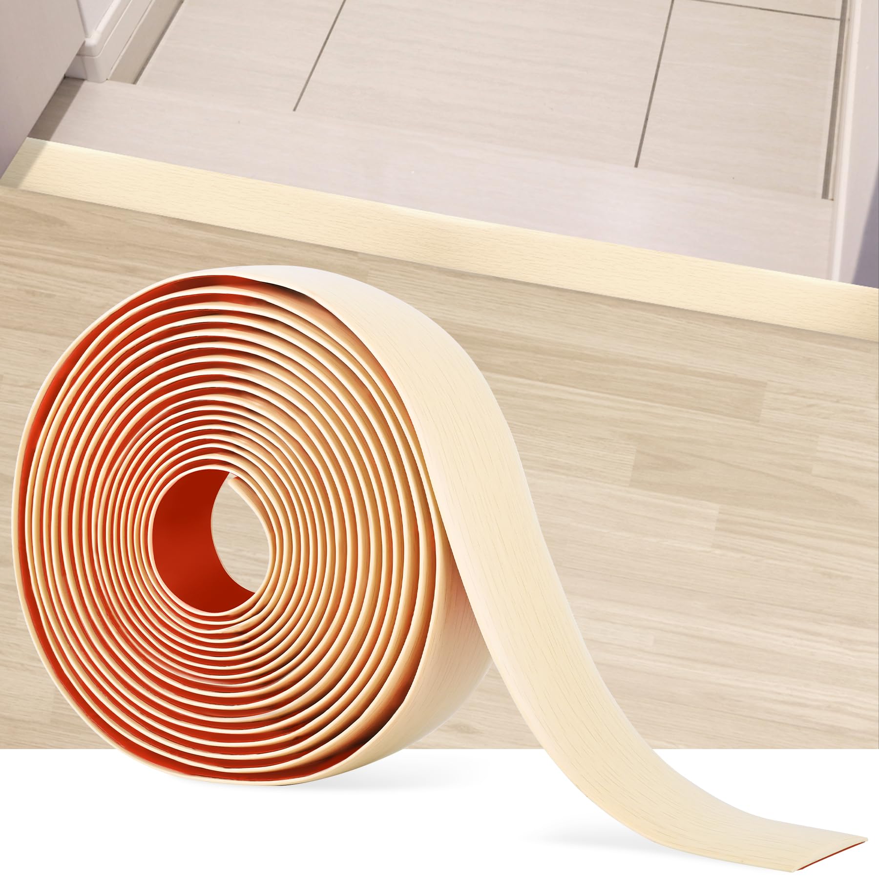 20Ft Floor Transition Strip Self Adhesive Vinyl Cover Floor Strip Flat Divider Transition Strip Wood Grain Design for Laminate Floor Gaps and Doorway Transitions