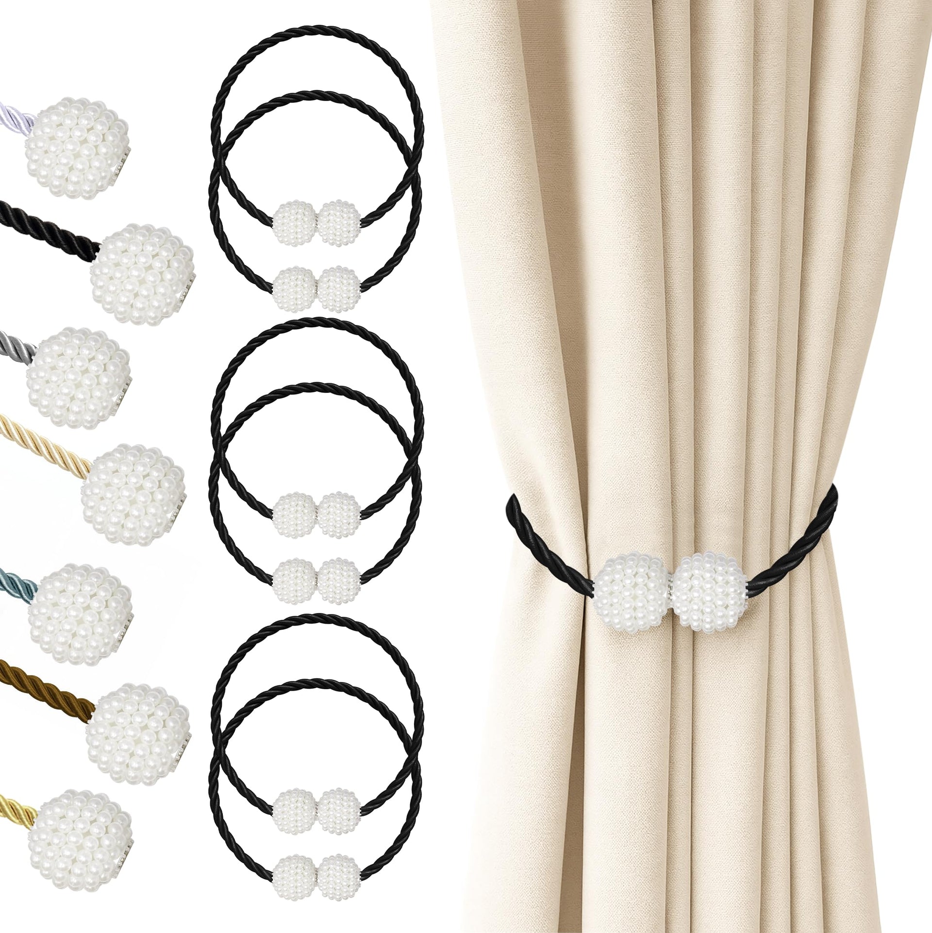 Magnetic Curtain Tiebacks Black 6pcs (6 Count)