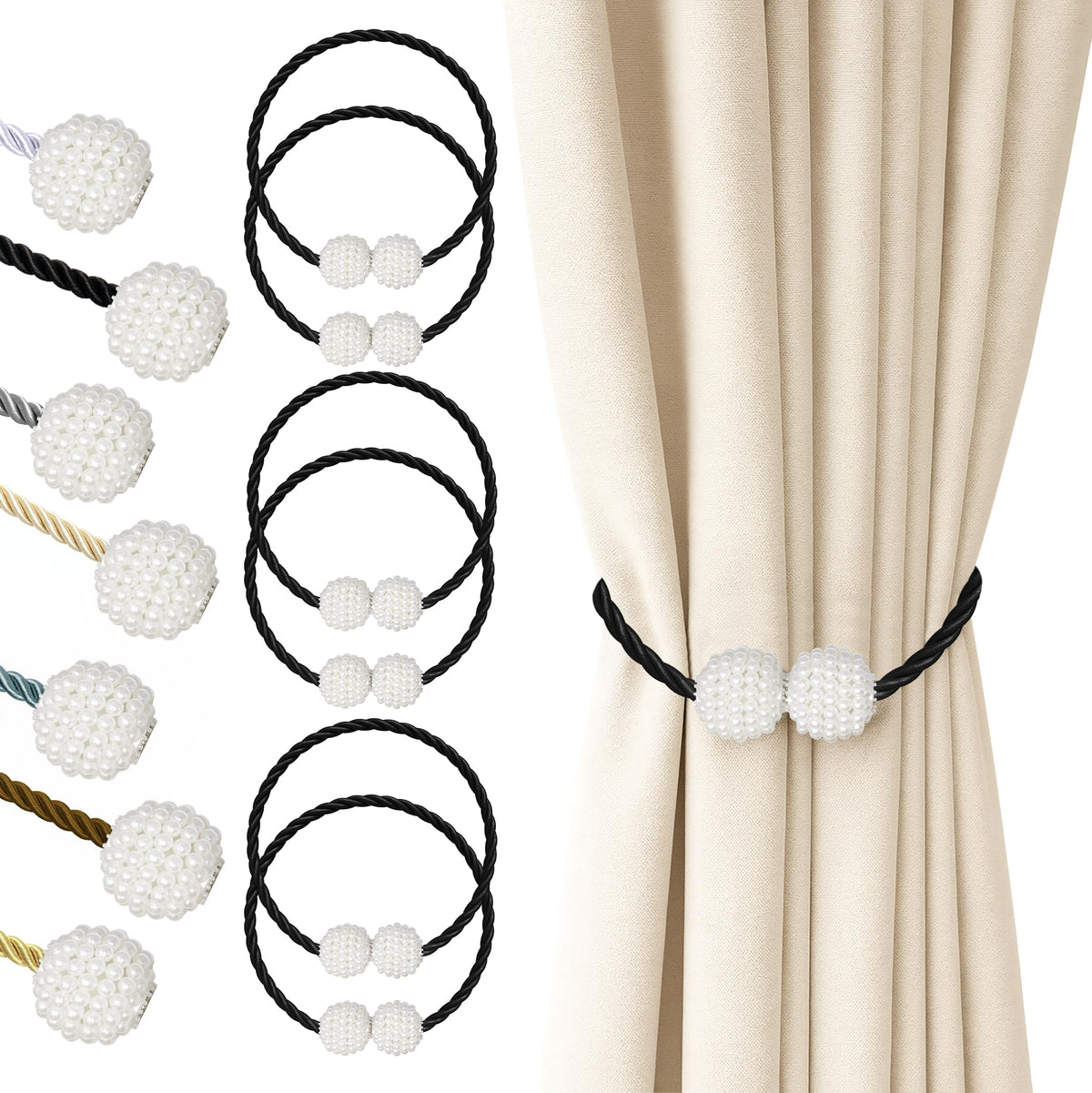 Magnetic Curtain Tiebacks Black 6pcs (6 Count)