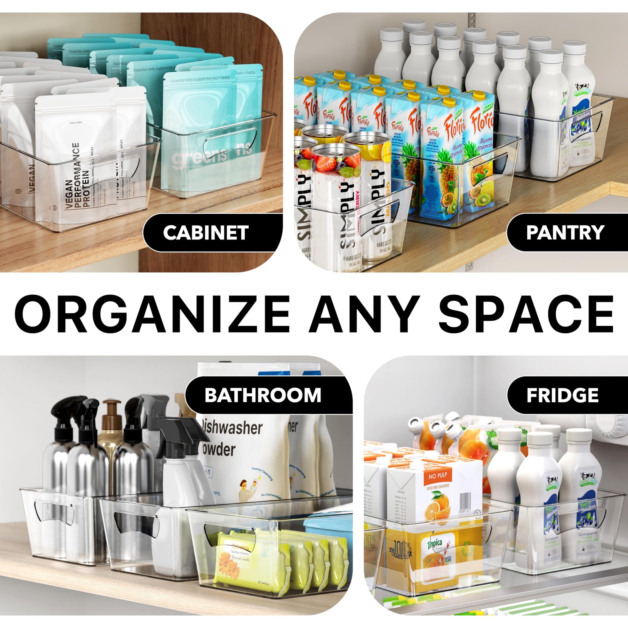 4 Pcs Pantry Clear Bin Storage Organizer (4 Count)