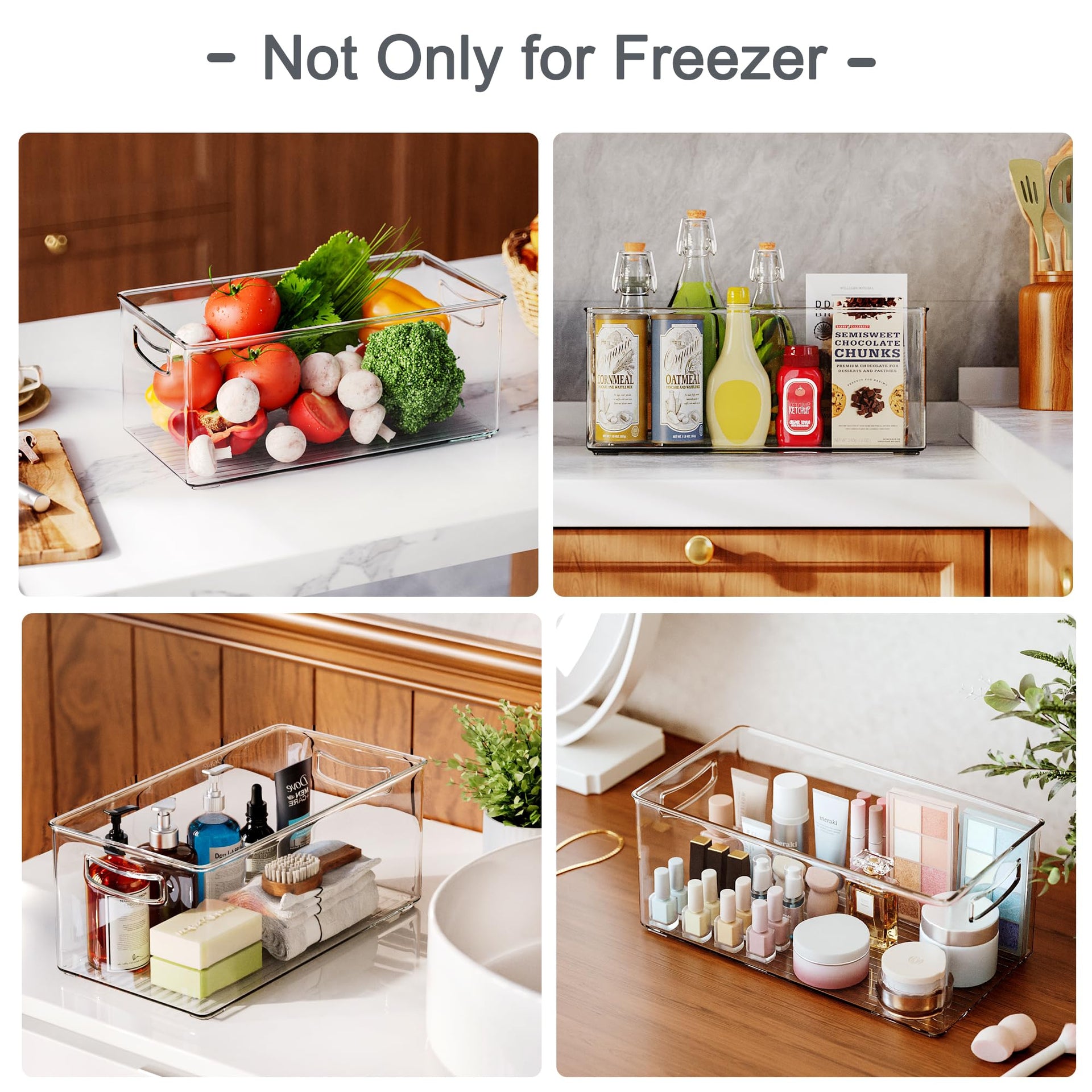 8 PACK Freezer Organizer Bins Fridge Organizers and Storage Stackable Refrigerator Organizers Bins with Side Handles Clear Storage Bins for Pantry (8 Count)