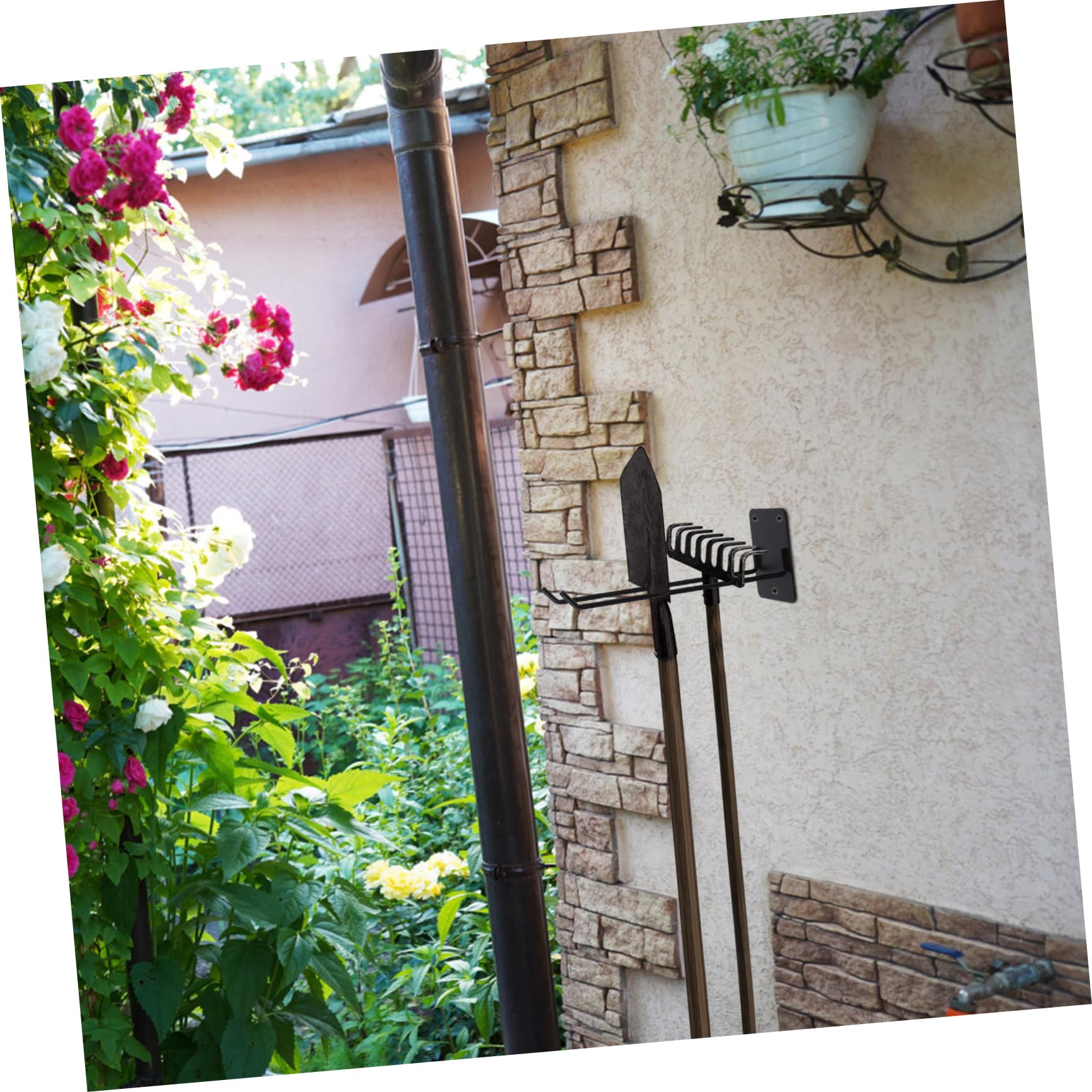 Wall Mount Garden Tool Organizer Heavy Duty Broom Holder for Rakes Shovels and Mops Space