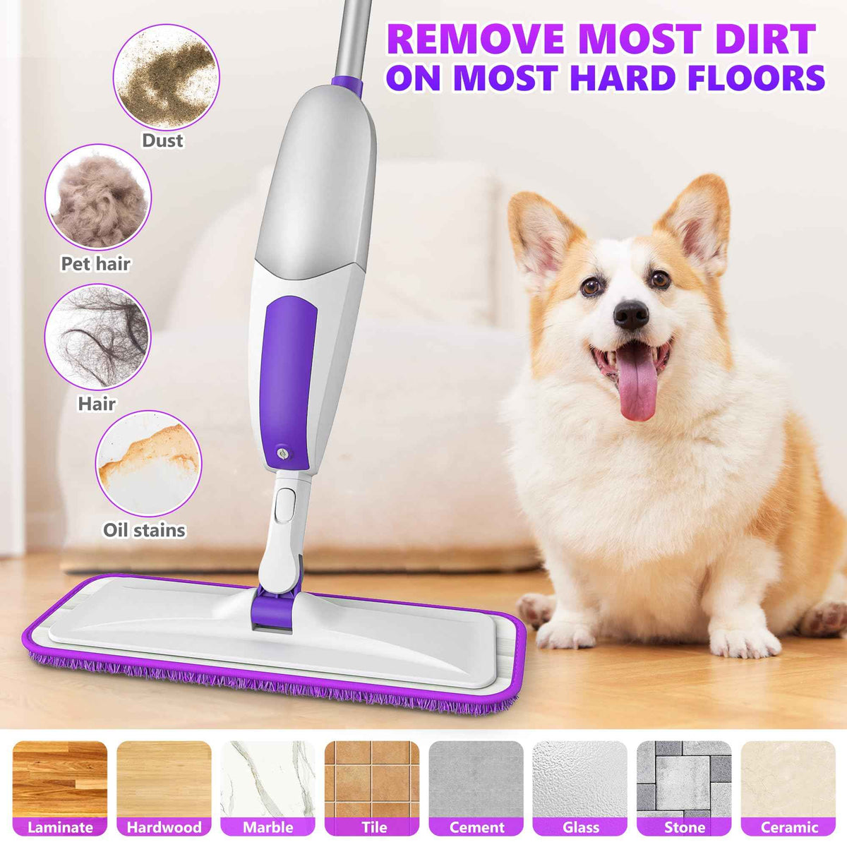 Microfiber Spray Mops for Floor Cleaning Wet Dry Use for Wood Laminate Tile (3 Count)