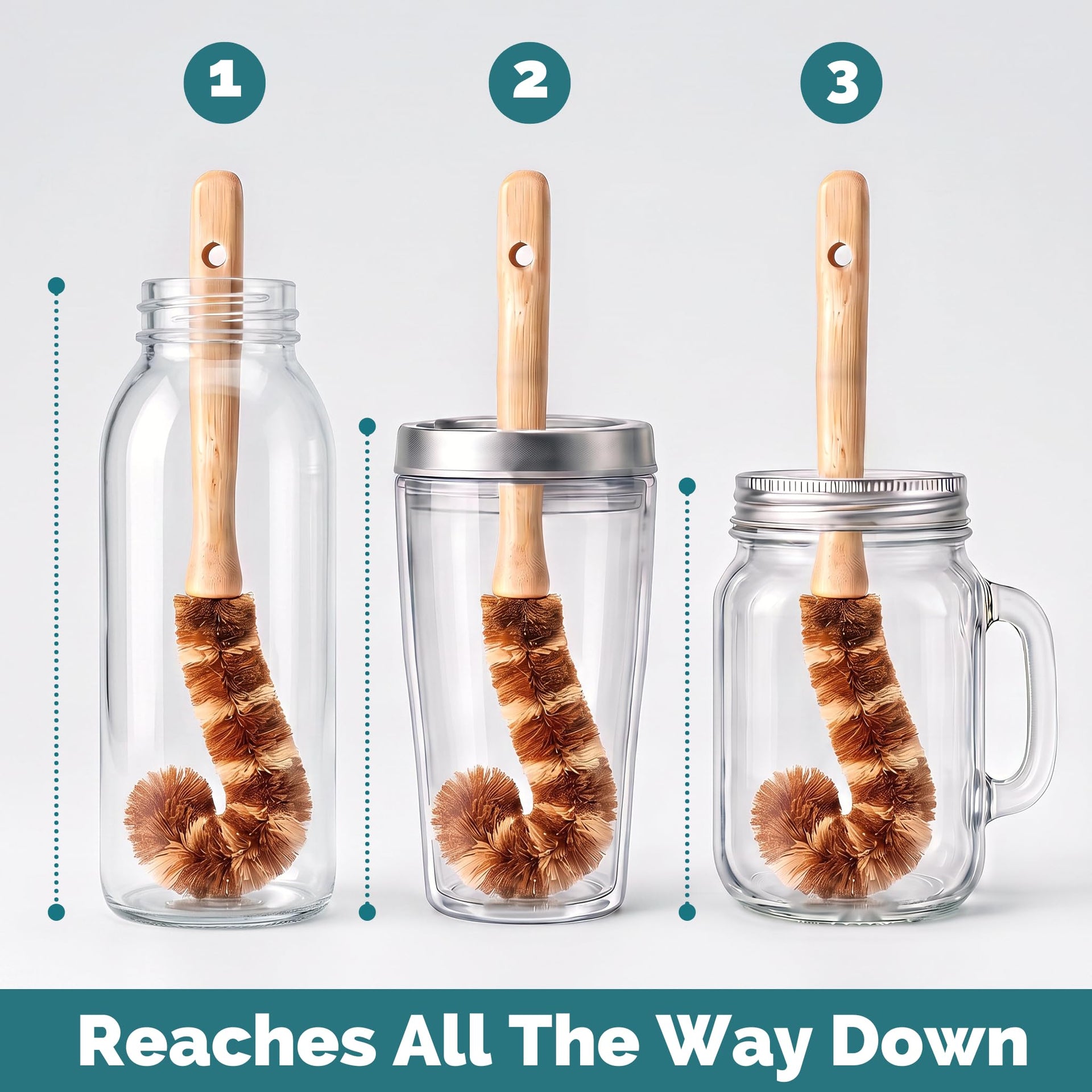 Bamboo Dish Brush Set • 6 Piece with Bottle Brush & Scrubber (6 Count)
