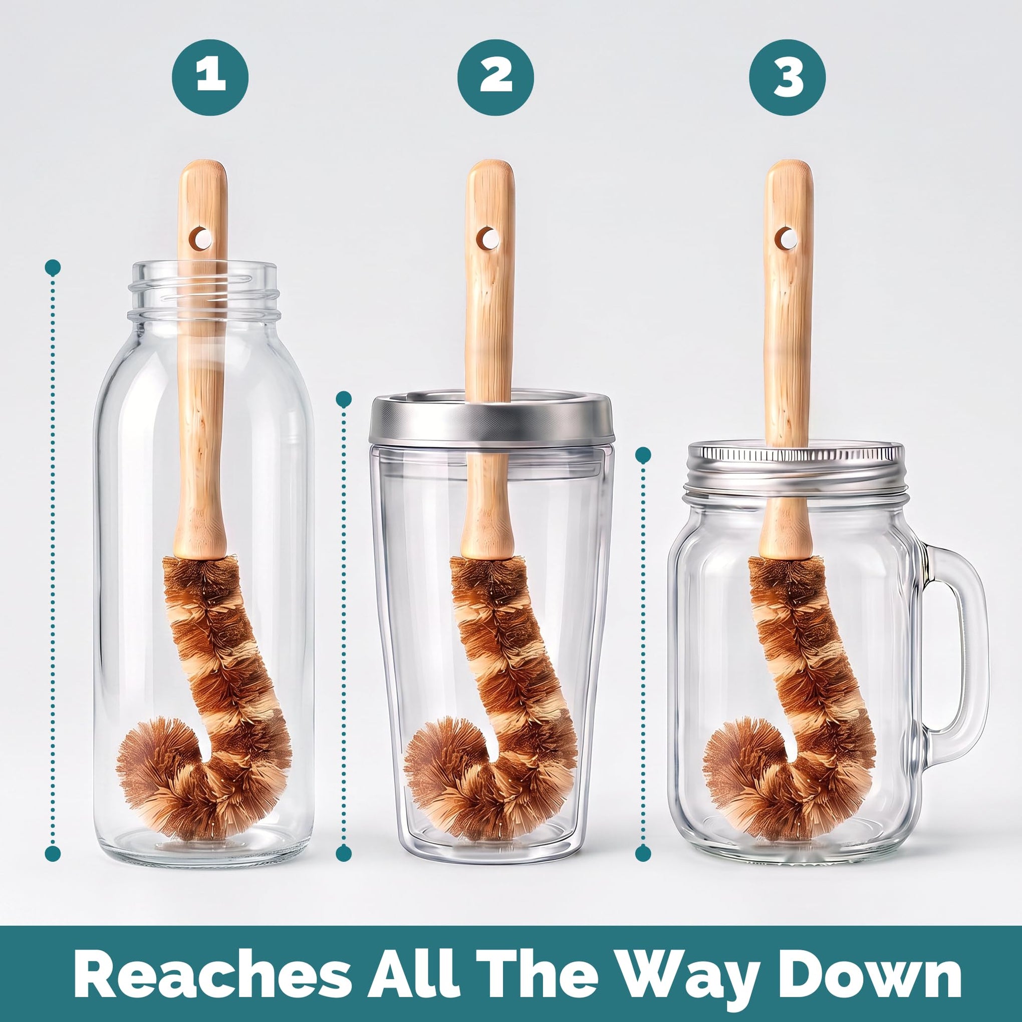Bamboo Dish Brush Set • 6 Piece with Bottle Brush & Scrubber (6 Count)