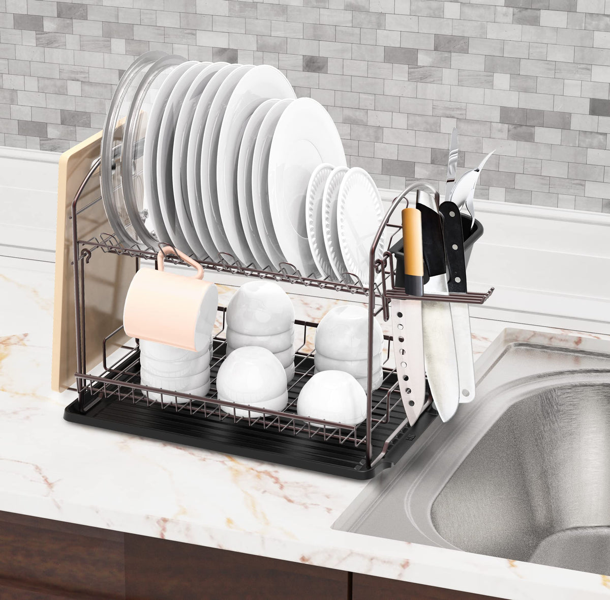 2 Tier Dish Rack with Drainboard