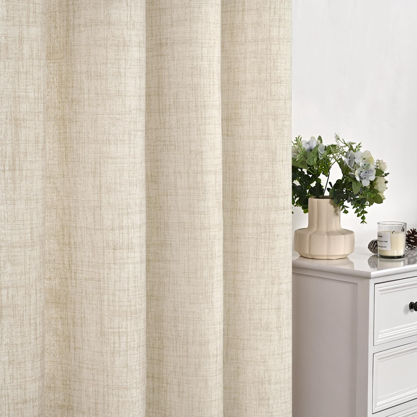 Linen Curtains 48 Inch Length for Living Room Window 2 Panels (2 Count)