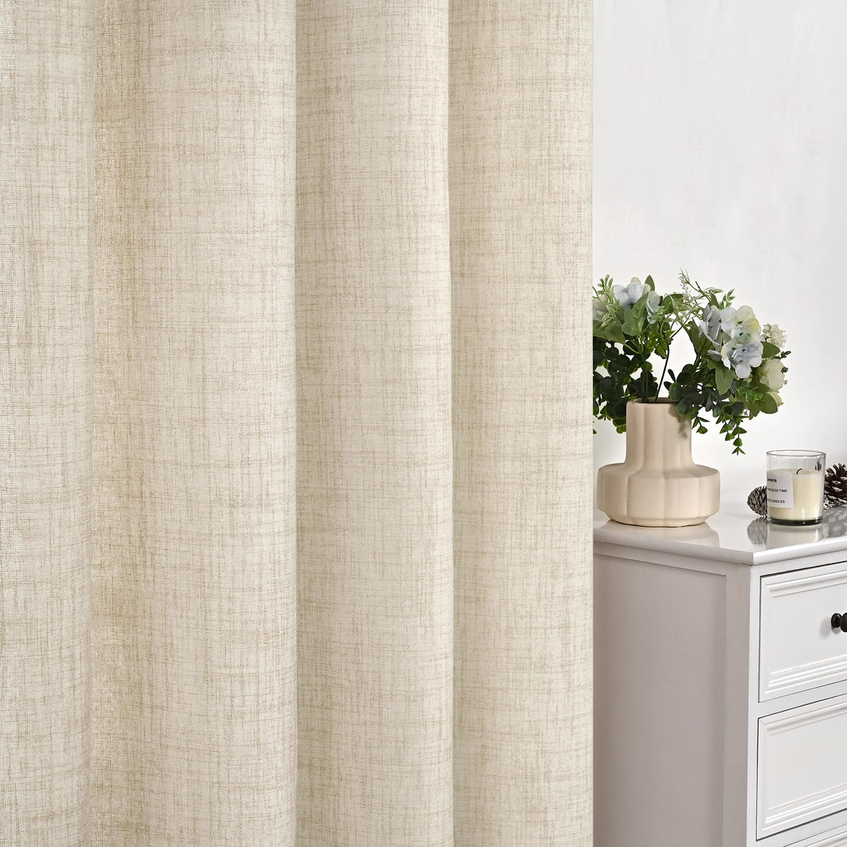 Wide Linen Curtains 84 Inch Length for Living Room (2 Count)