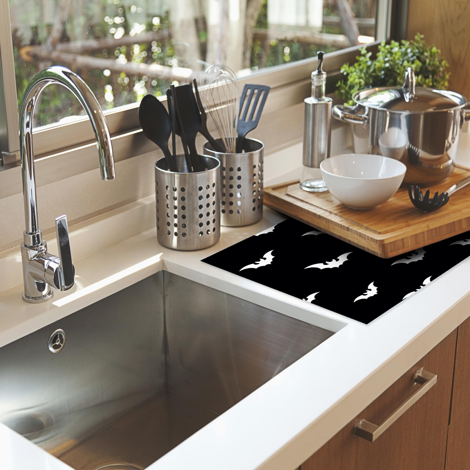 Halloween Black White Dish Drying Mats 18x24 Inch