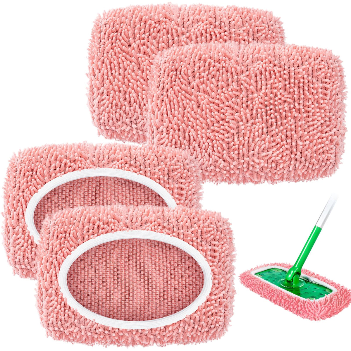4 Pack Pink Reusable Chenille Mop Pads Fit for Swiffer Sweeper (4 Count)