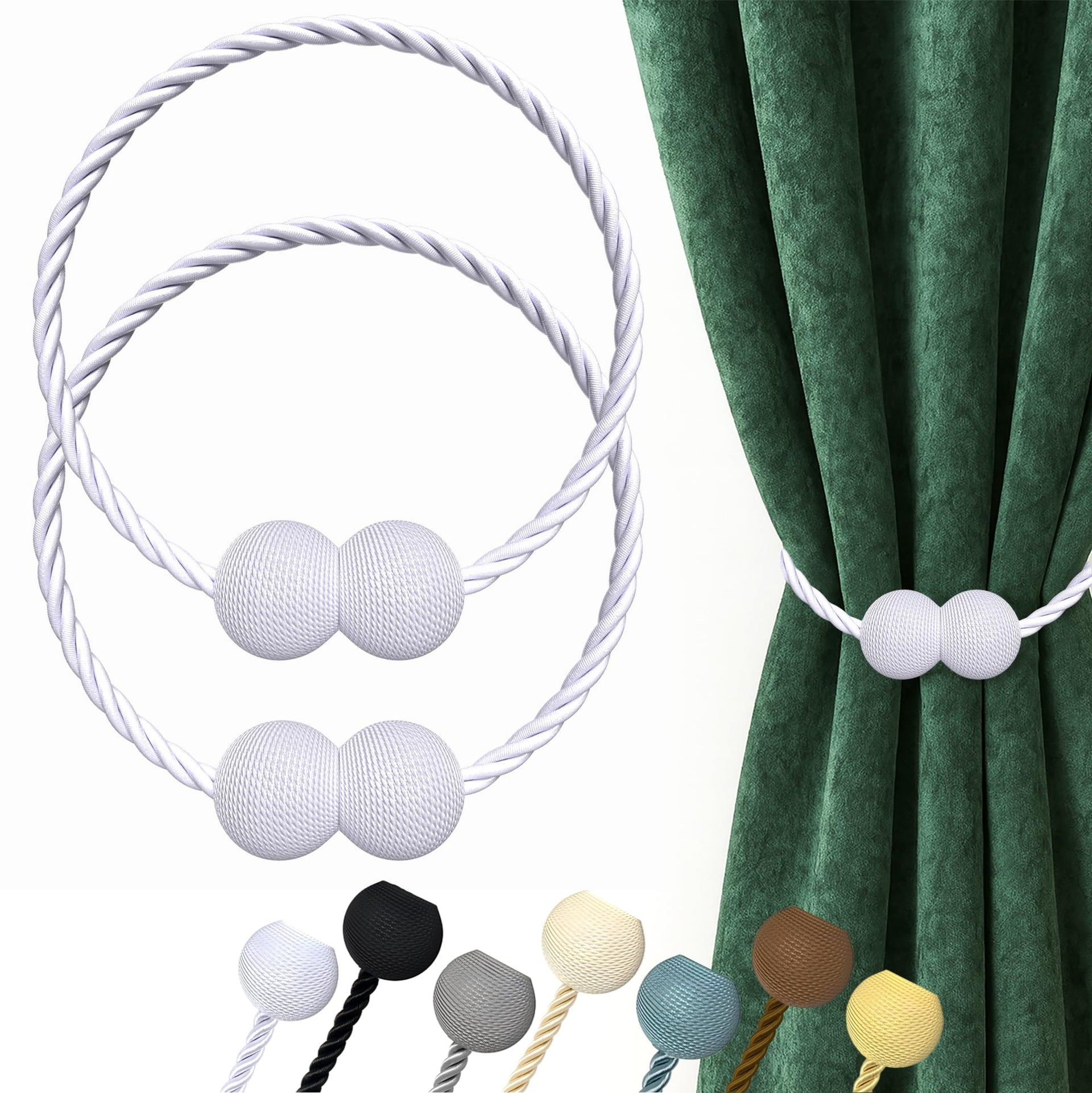 Magnetic Curtain Tiebacks White 2pcs