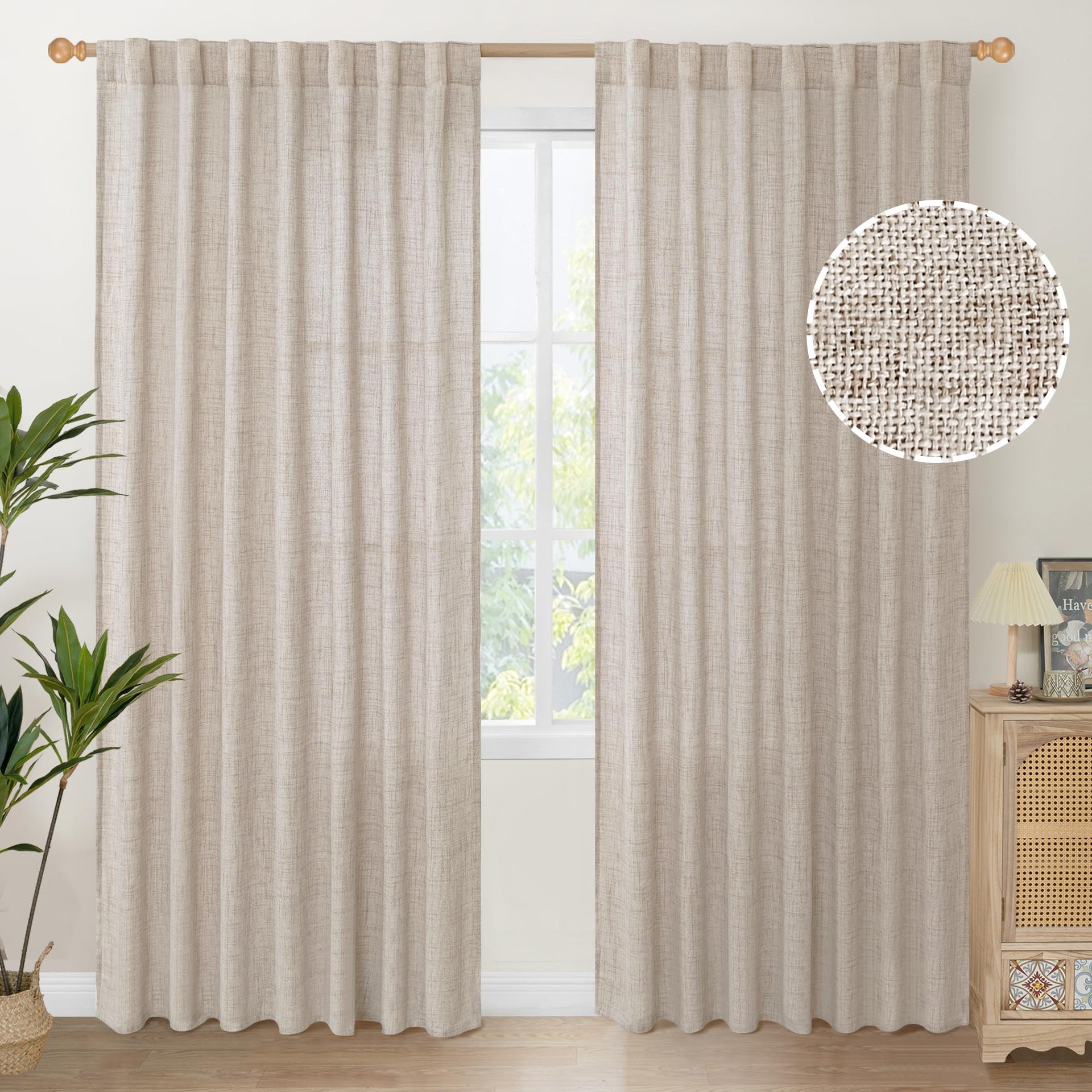 60 Inch Wide Natural Linen Curtains 84 Inch Length 2 Panels (2 Count)