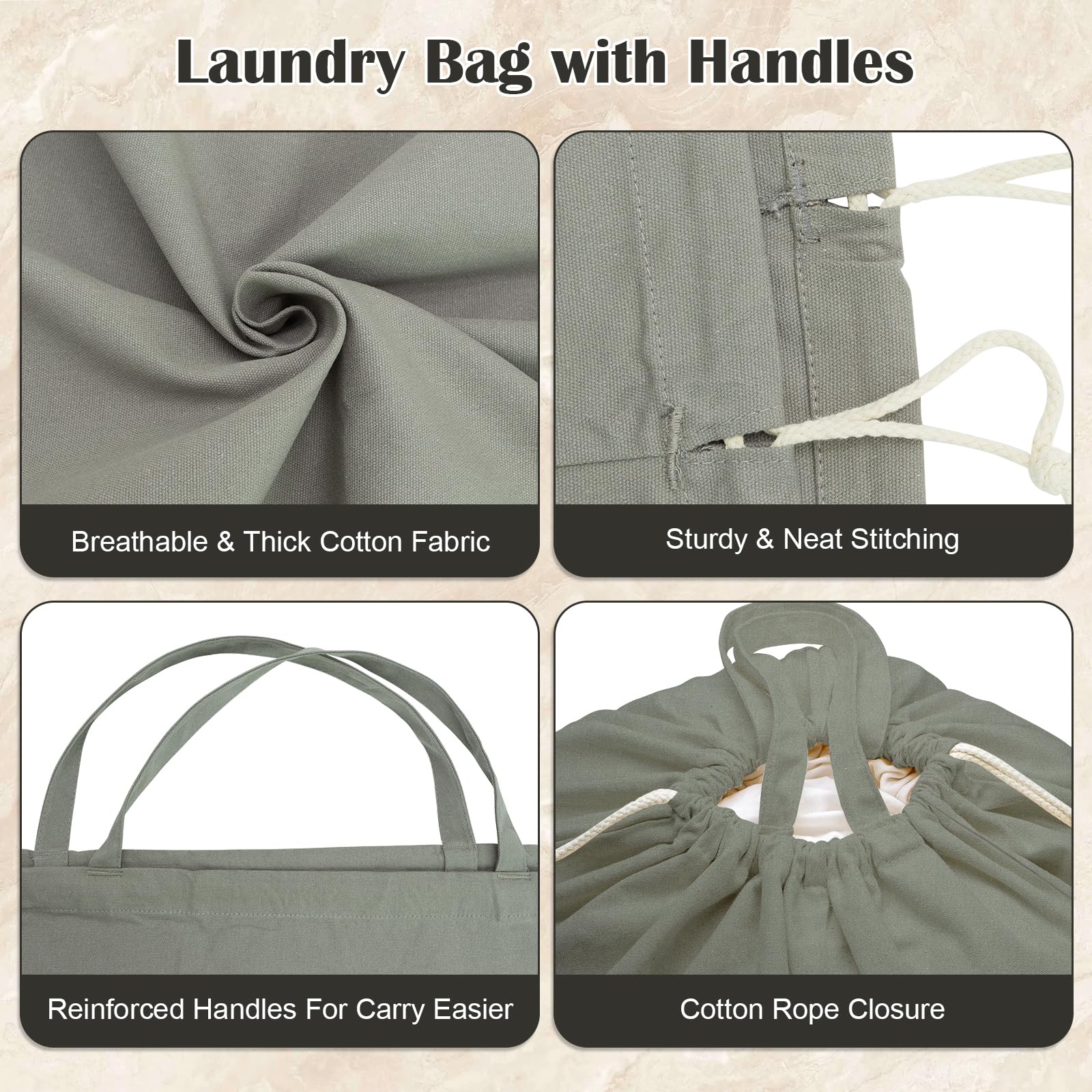 Cotton Canvas Laundry Bag 30"Wx 35"H with Handles Drawstring