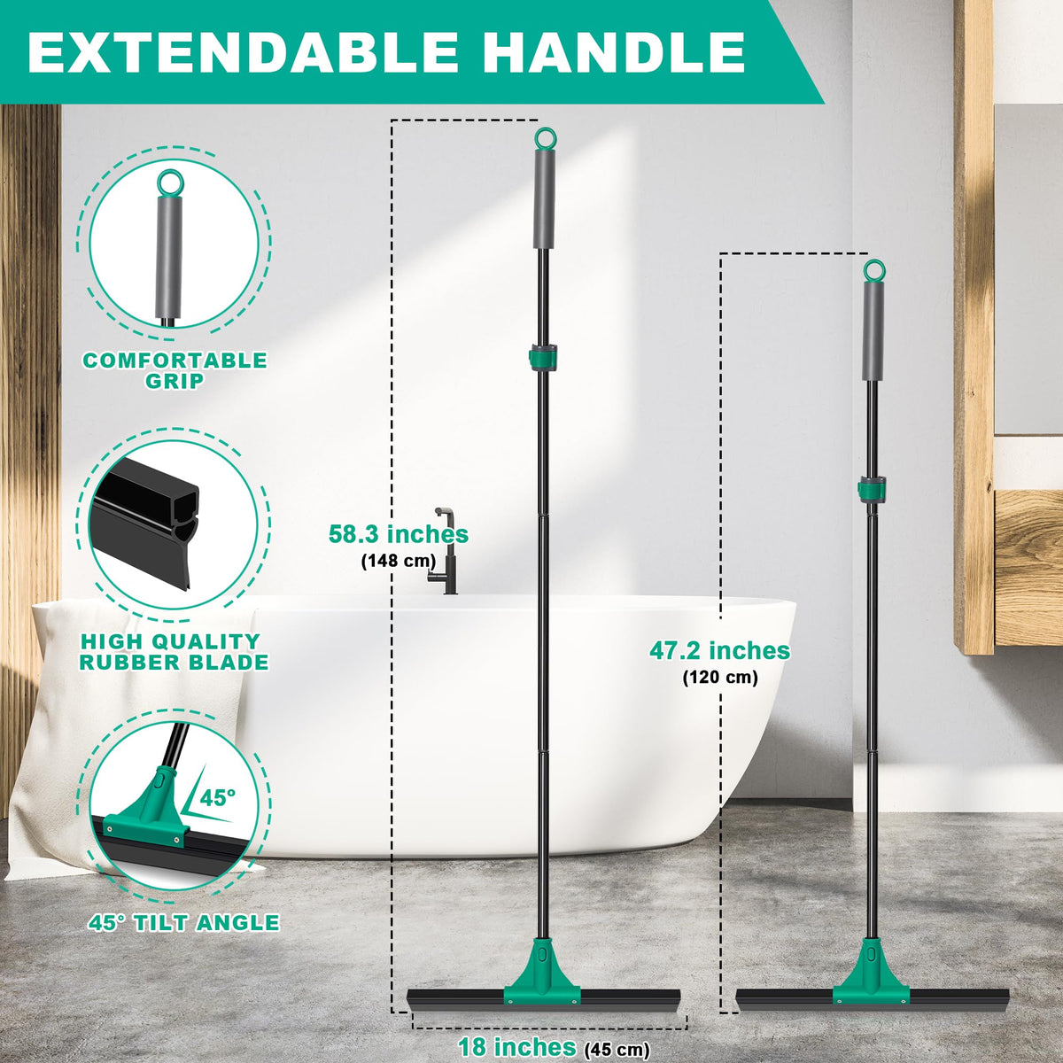 Floor Squeegee Heavy Duty with 58.3 inches Long Handle