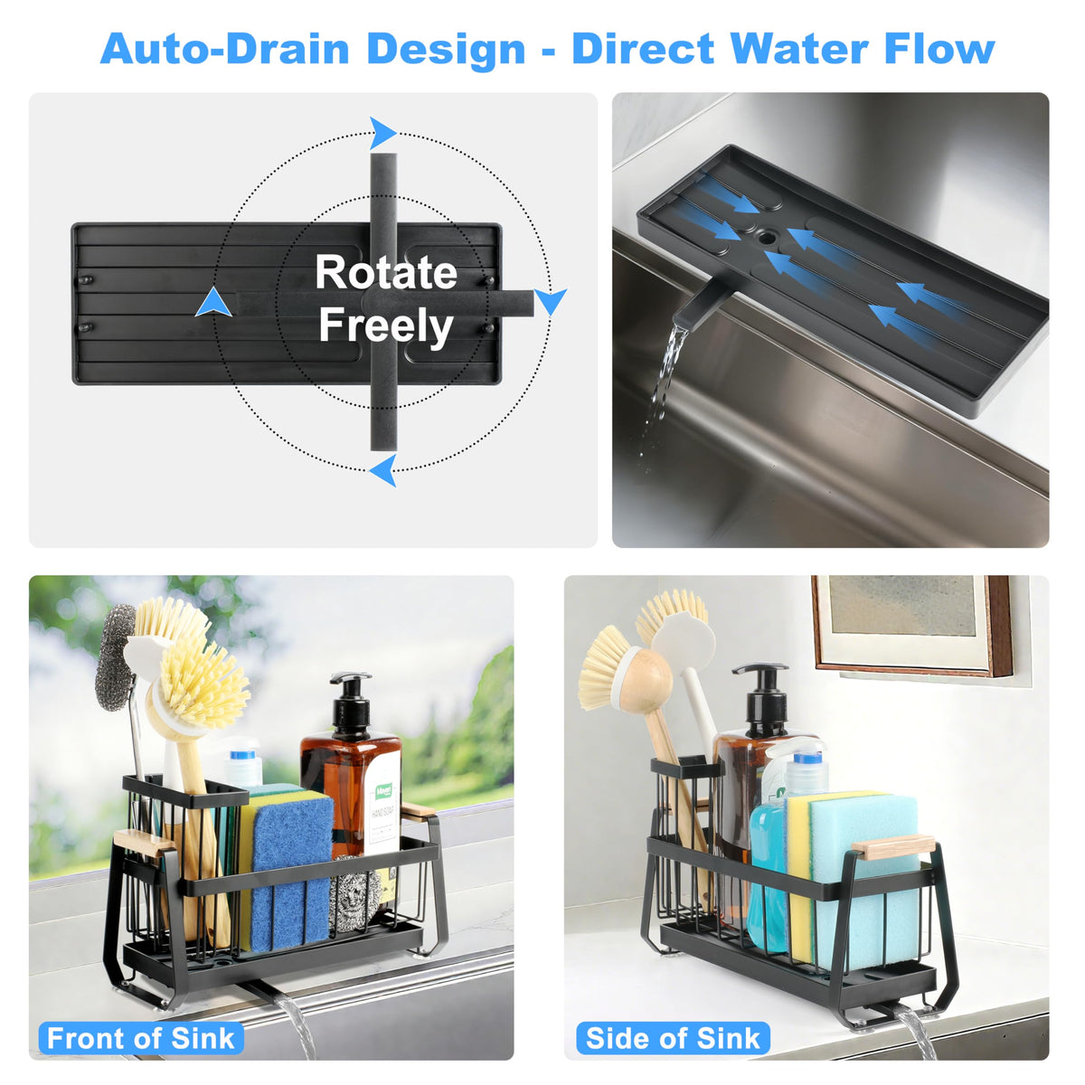 Sponge Holder for Kitchen Sink Caddy Organizer with Brush Holder