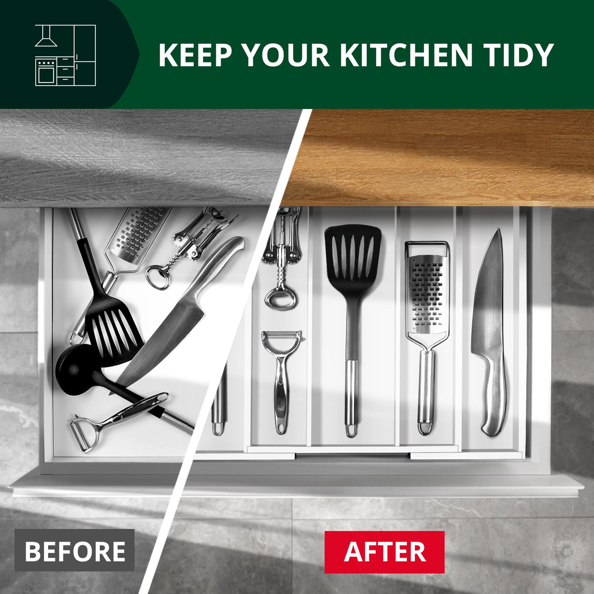 Luxury Bamboo Kitchen Drawer Organizer