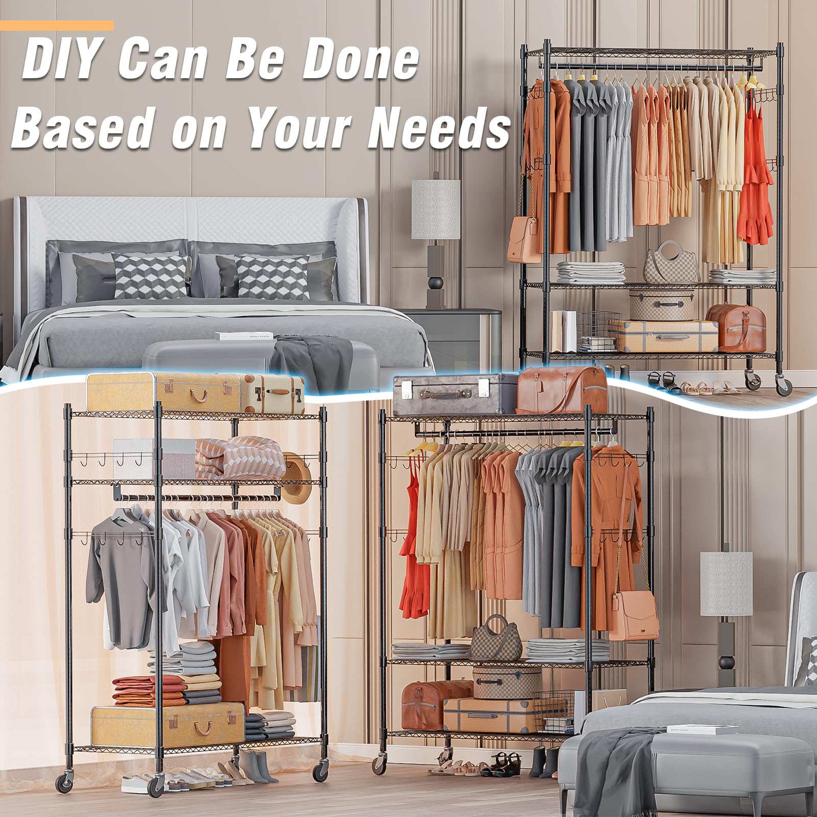 3 Tier Heavy Duty Garment Rack with Wheels