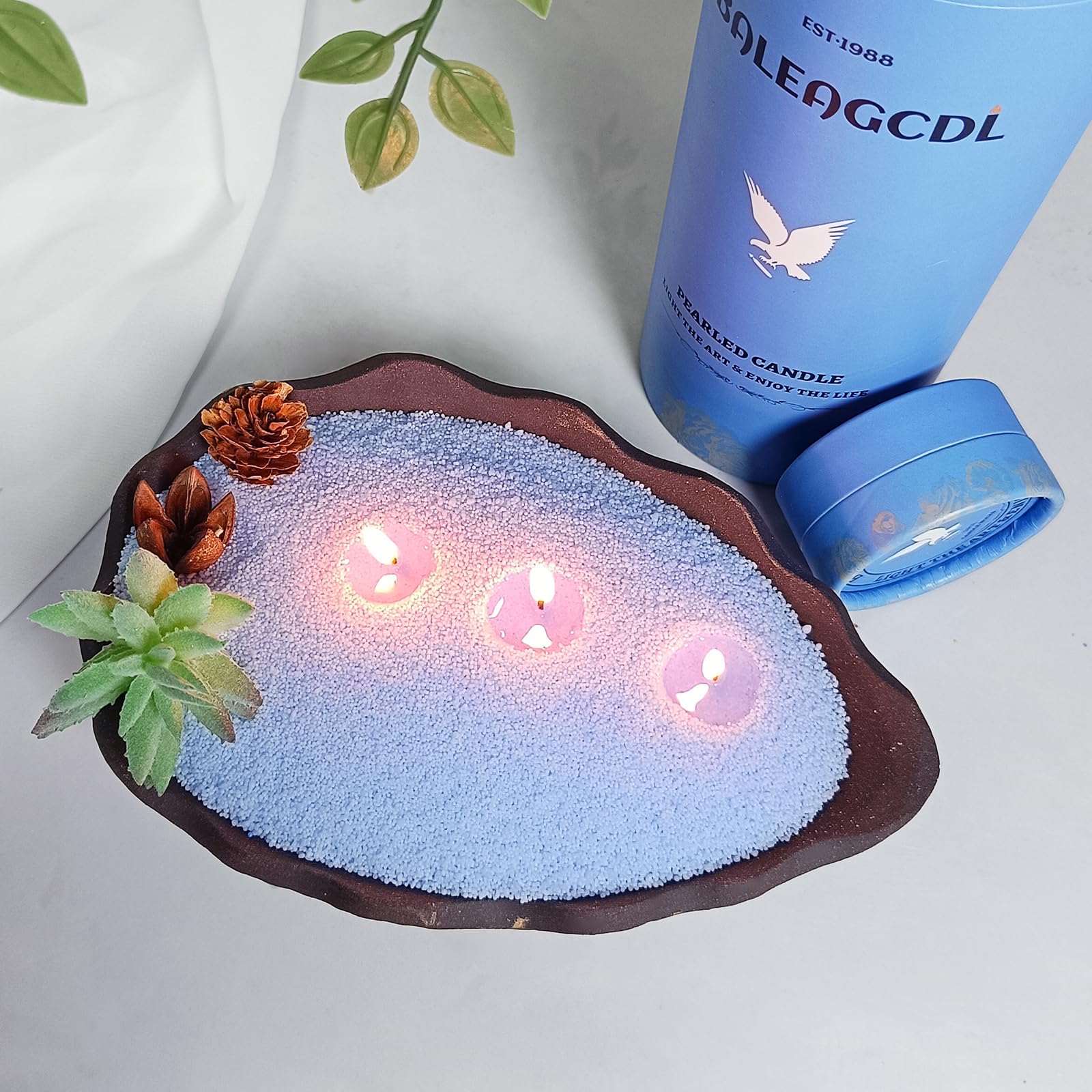 Bluebell Scented Light Blue Pearled Candle 18oz Luxury Sand Candle Granulated Wax (18 Ounce)