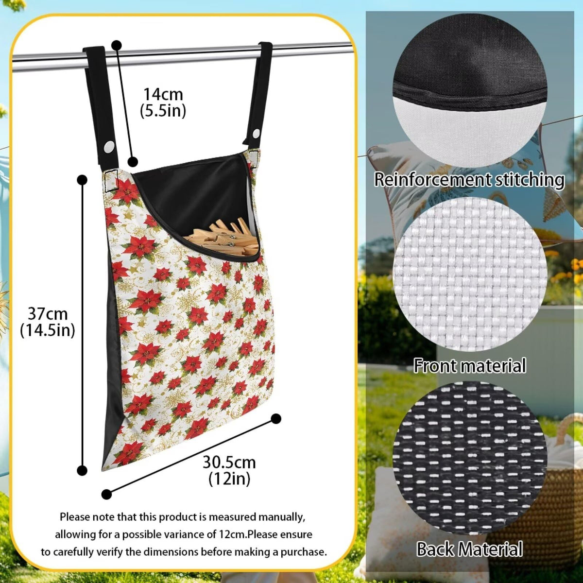 Red Floral Clothes Pin Storage Bag