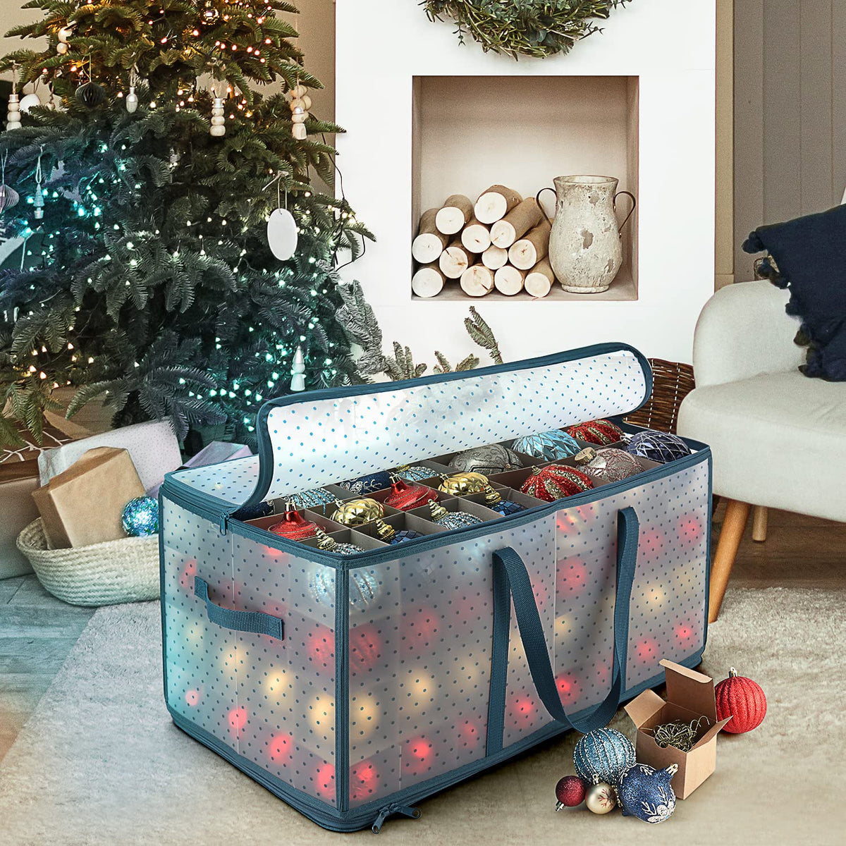 Large Christmas Ornament Storage Box With Adjustable Dividers