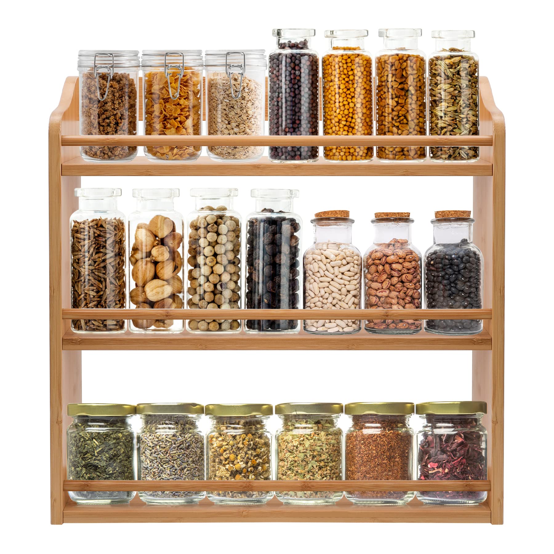 3 Tier Bamboo Spice Rack Wall Mount or Countertop