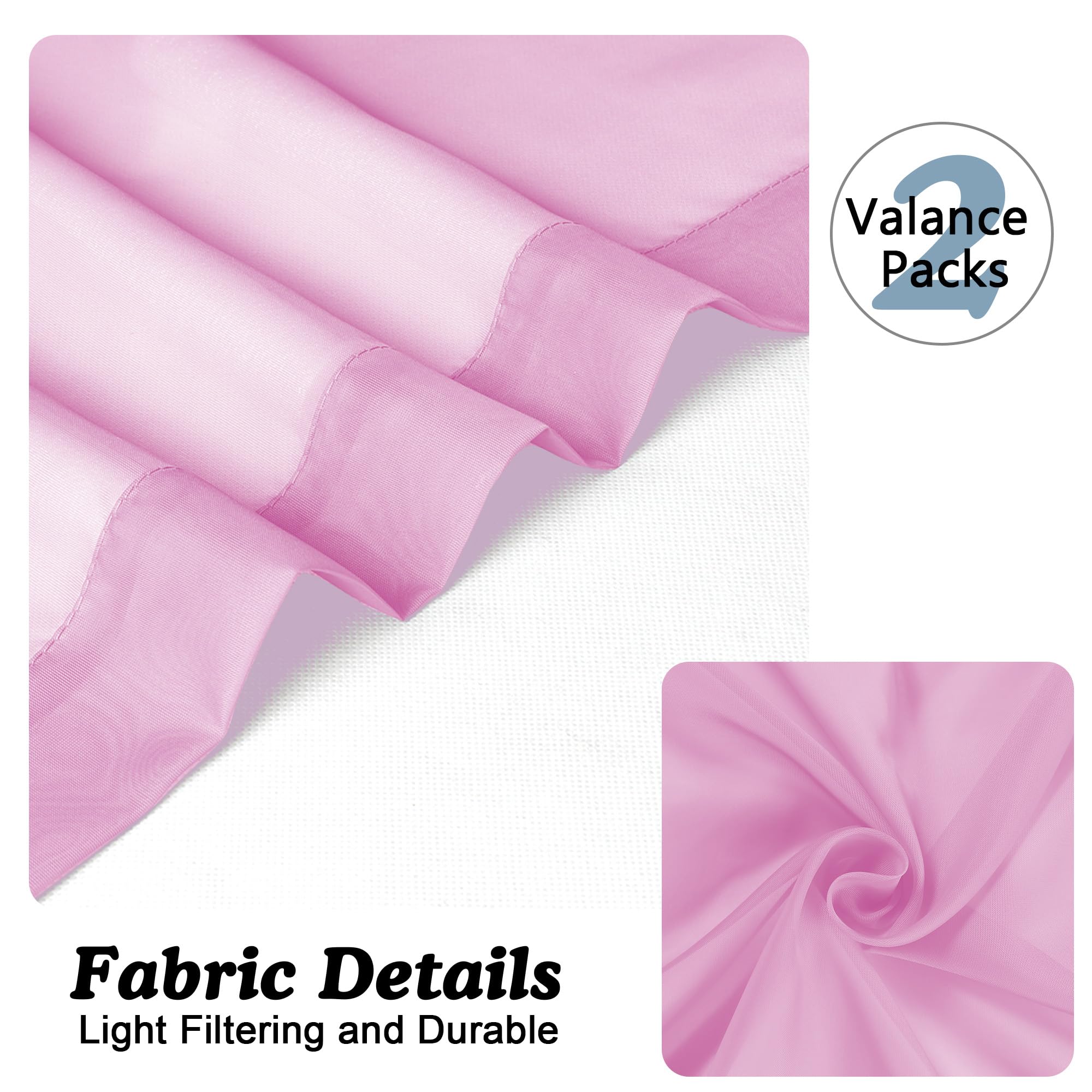 Pink Sheer Valances for Window 2 Pack (2 Count)