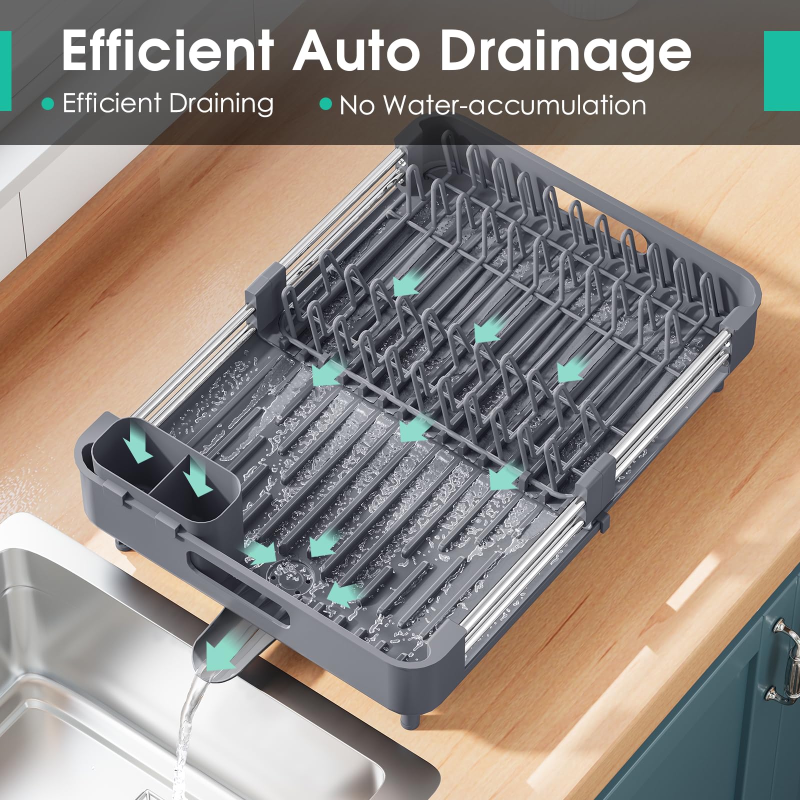 Expandable Dish Drying Rack with Cutlery Holder