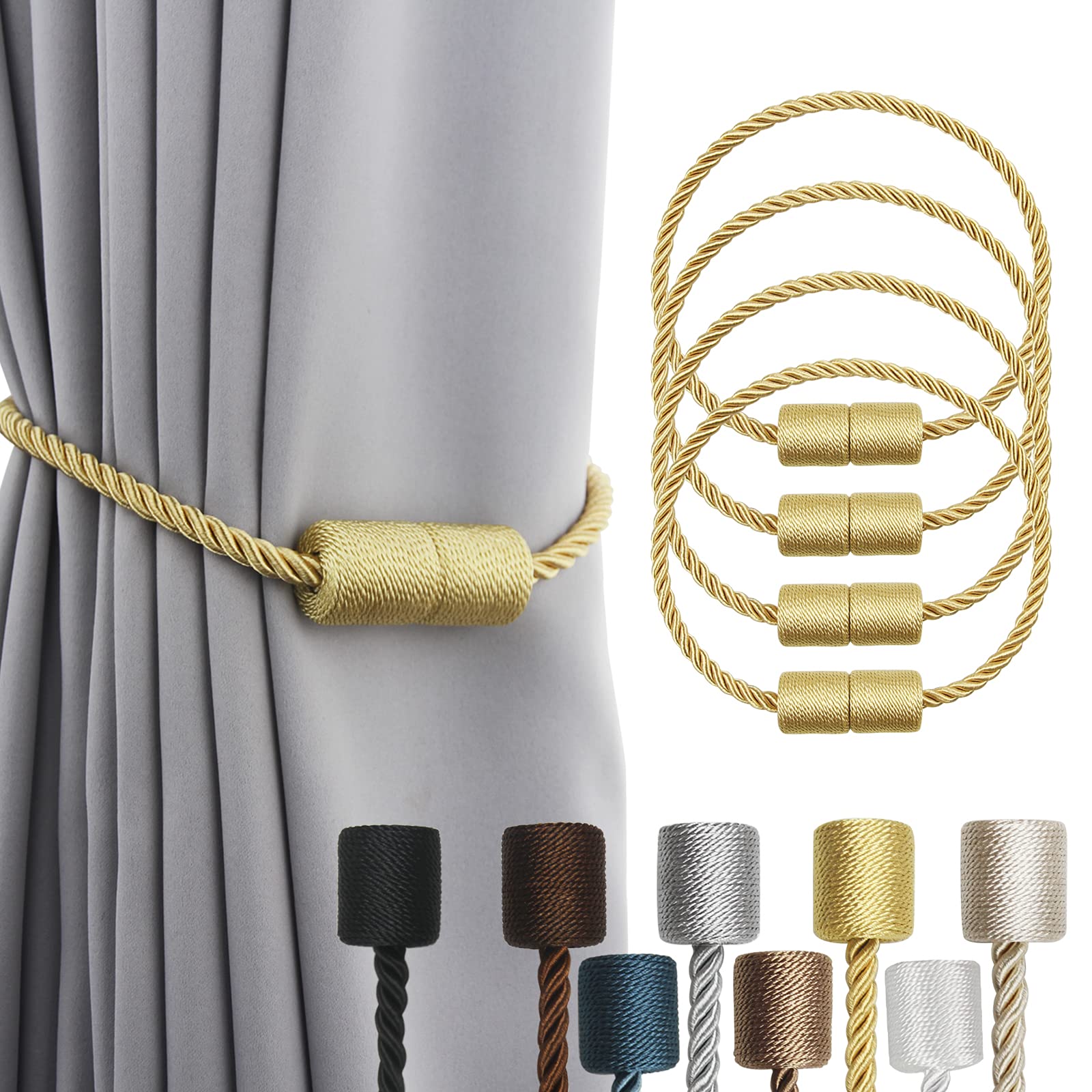 Magnetic Curtain Tiebacks Holdbacks Decorative Tie Backs for Windows Porlau (4 Count)