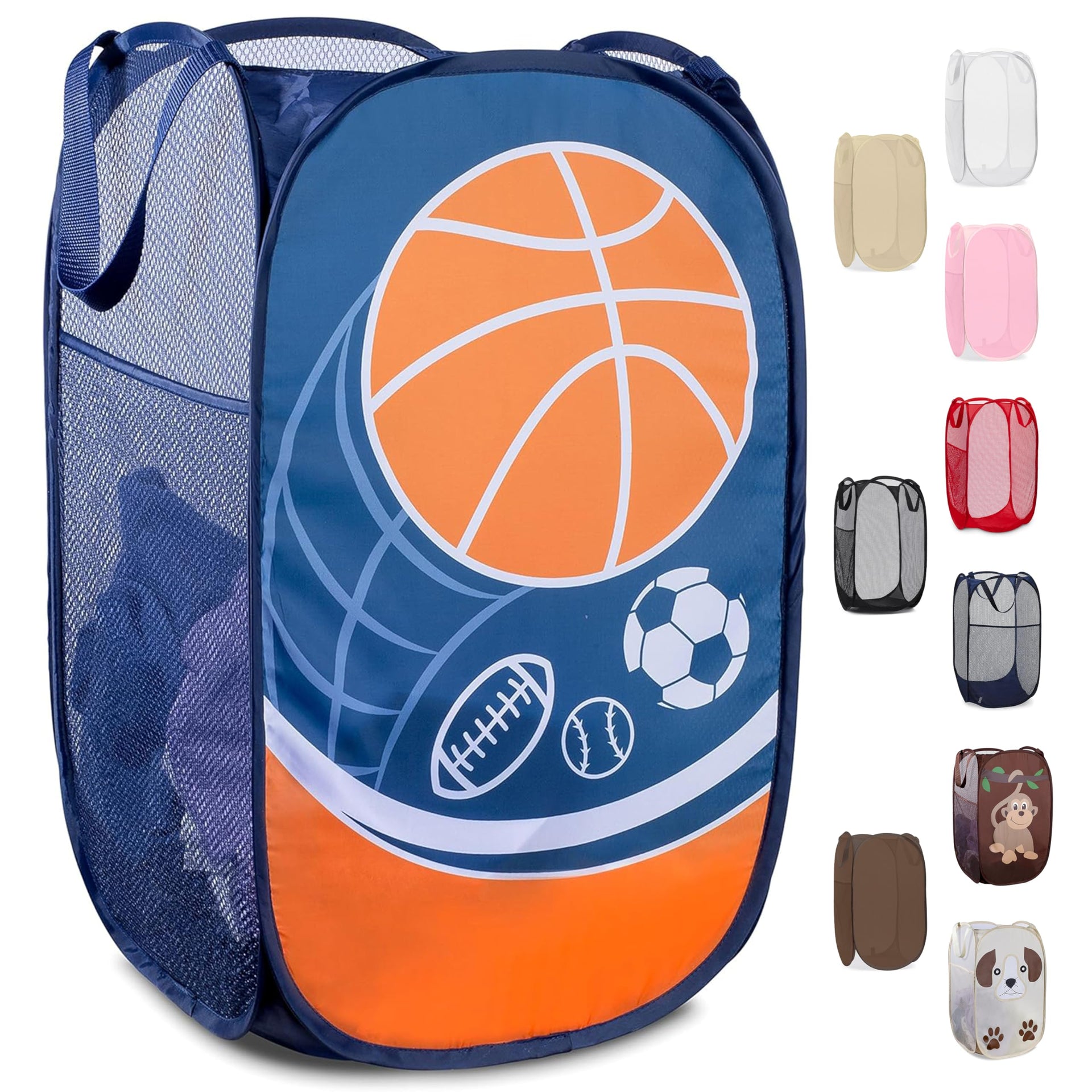 Collapsible Mesh Pop Up Laundry Hamper with Side Pocket