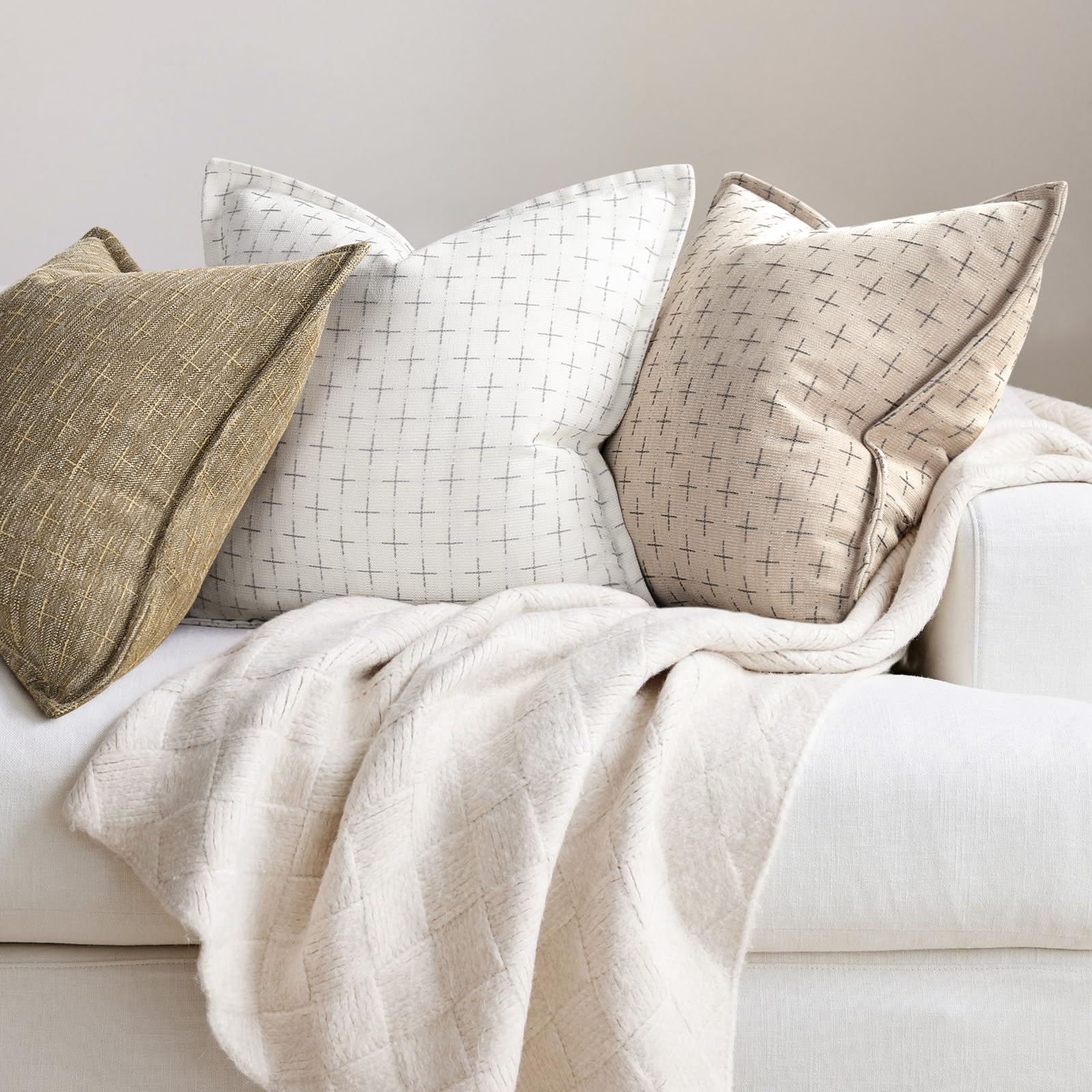 Pillow Covers 24x24 Set of 2 Soft Polyester Textured Pillow Covers with Stylish Flange Edge Cozy Farmhouse Throw Pillows for Couch Bed Sofa Living Room (2 Count)