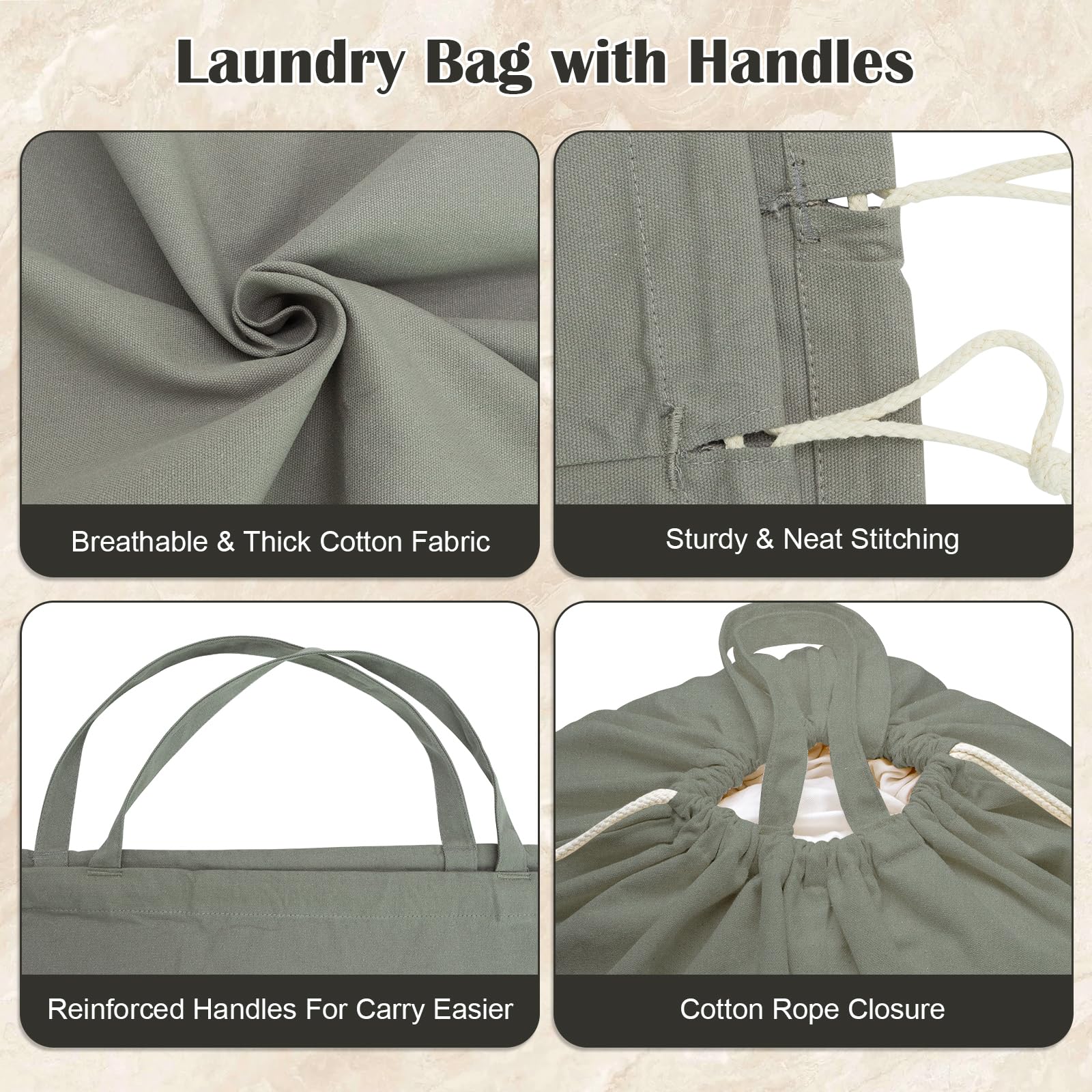Cotton Canvas Laundry Bag 33"Wx 35"H