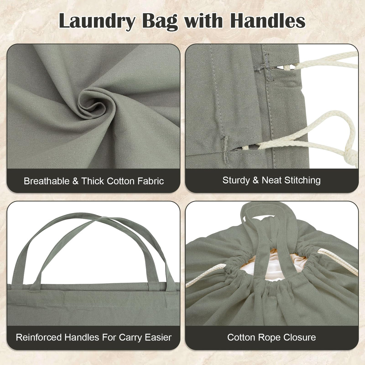 Cotton Canvas Laundry Bag 33"Wx 35"H