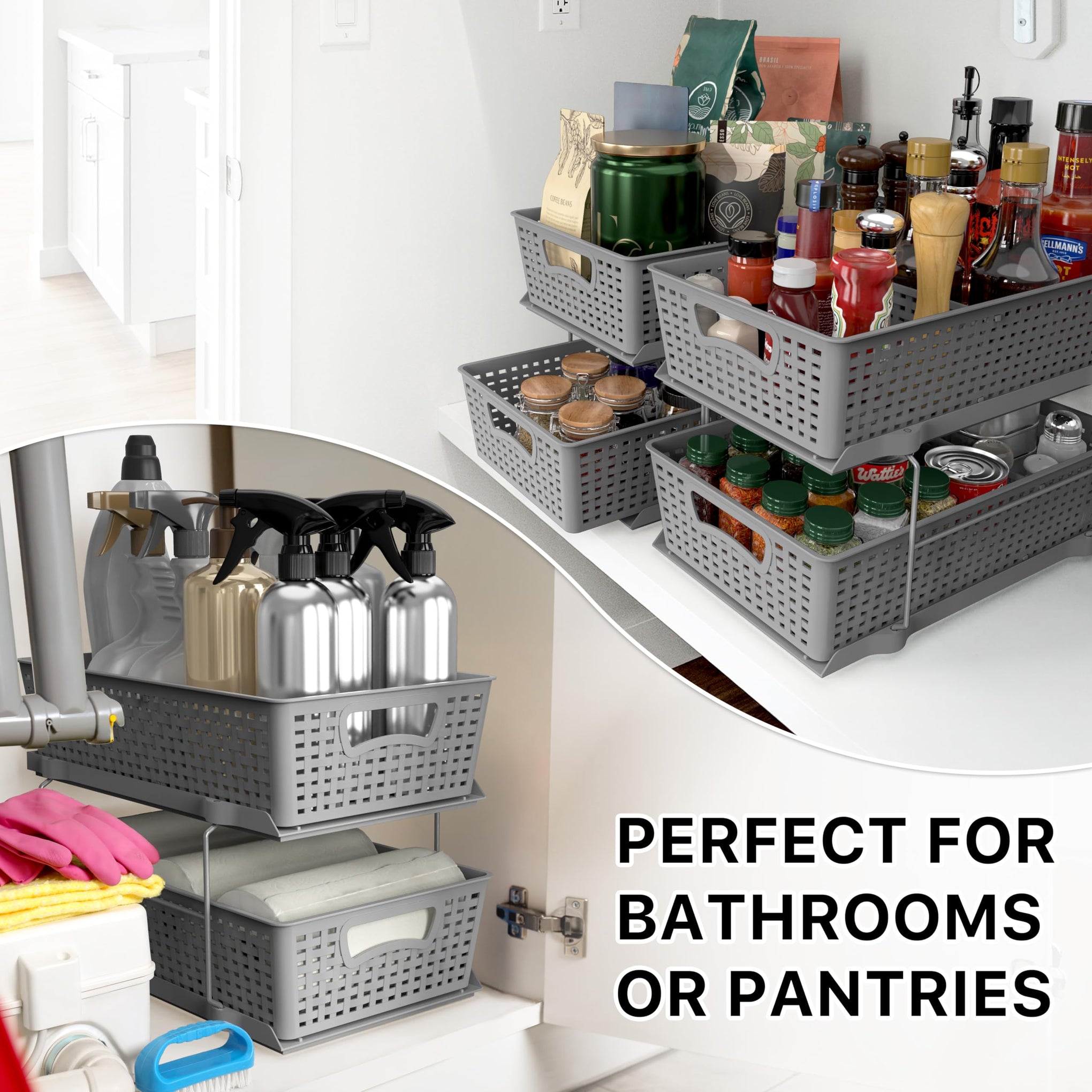 2 Tier Pull Out Sliding Drawer Under Sink Storage