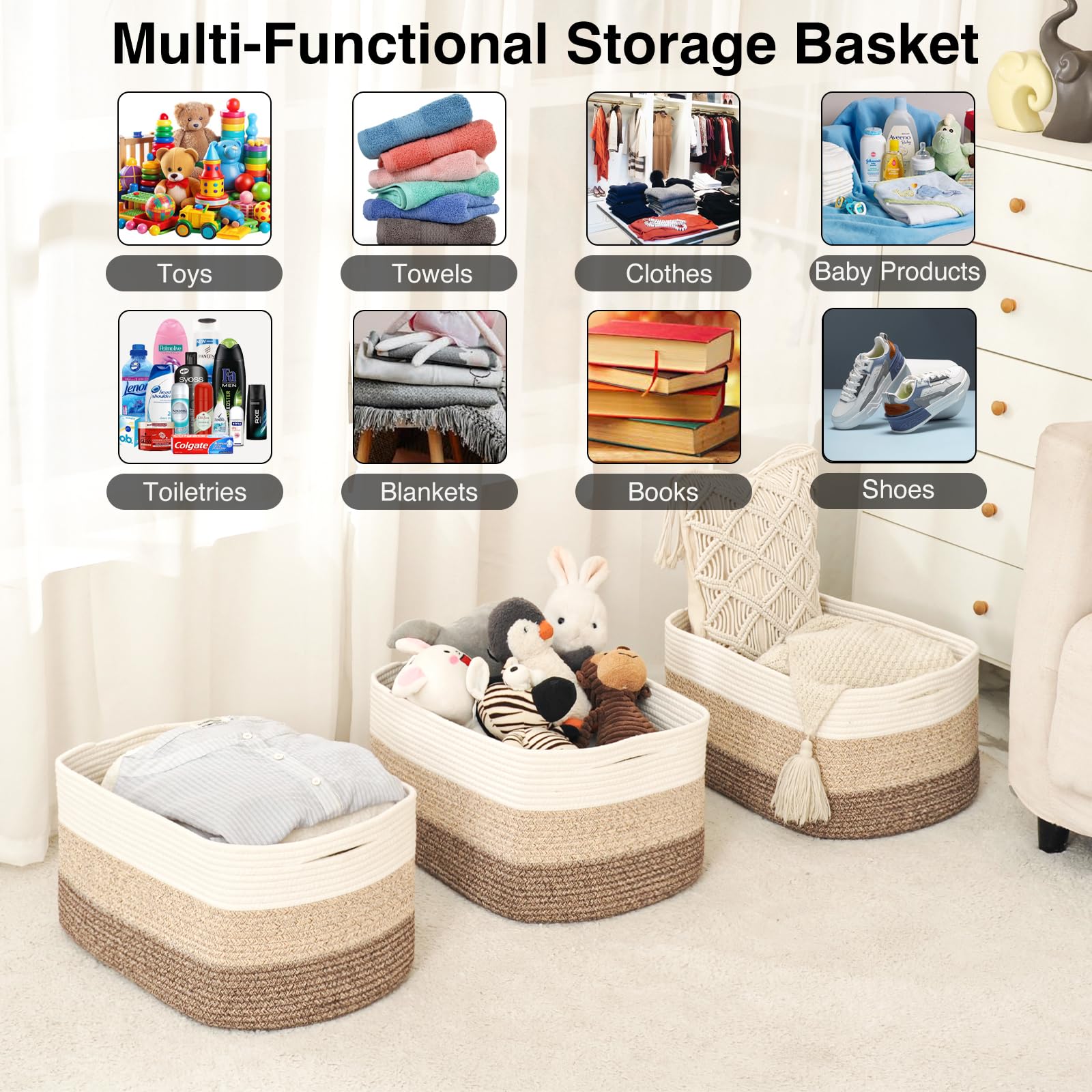 Large Storage Baskets for Organizing Shelves (3 Count)