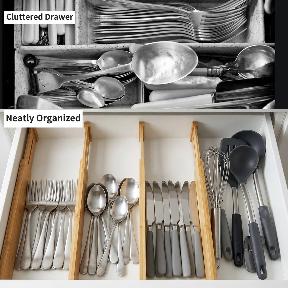 4 Pcs Bamboo Kitchen Drawer Dividers