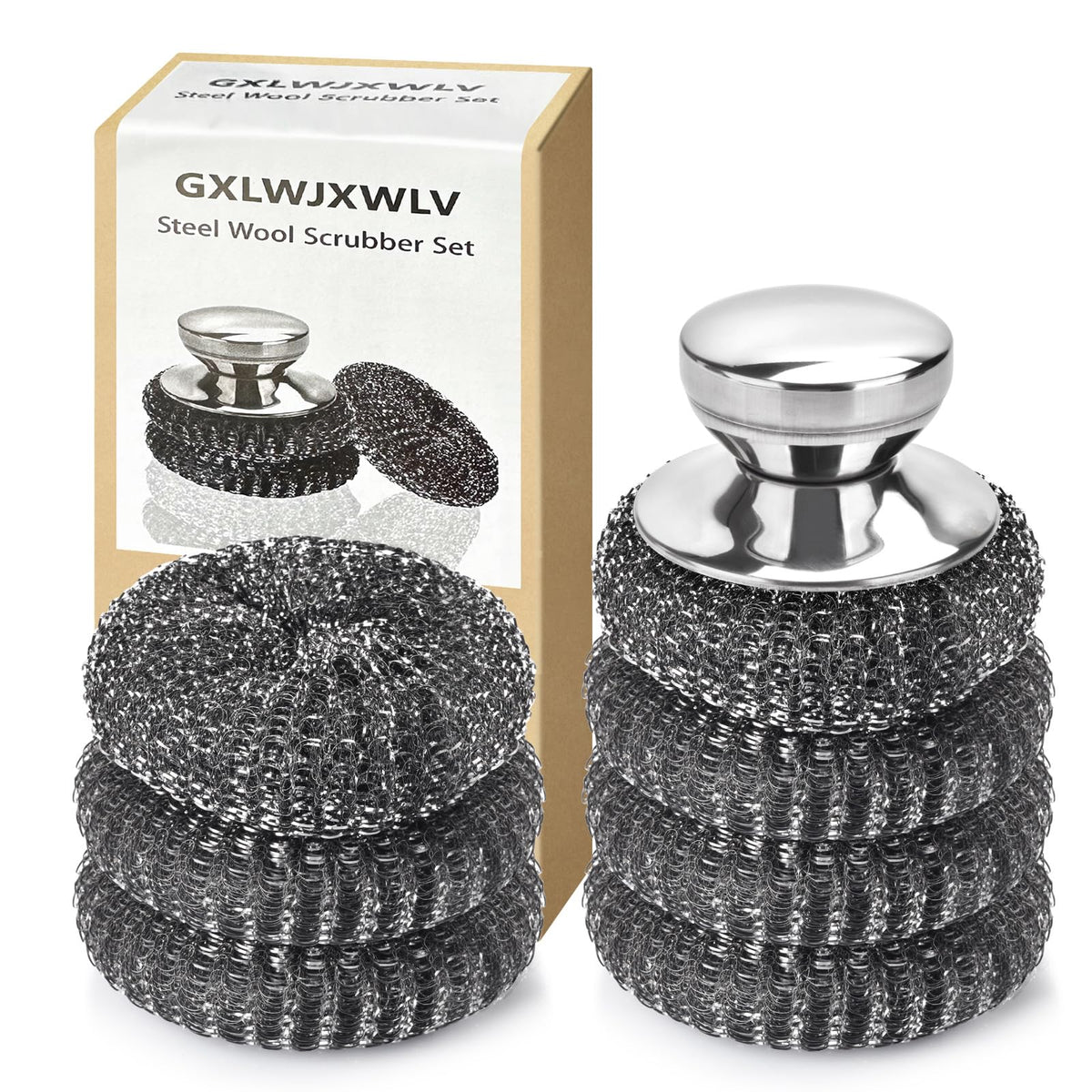 7PCS Steel Wool Scrubber Pads with 1PCS Handle (7 Count)