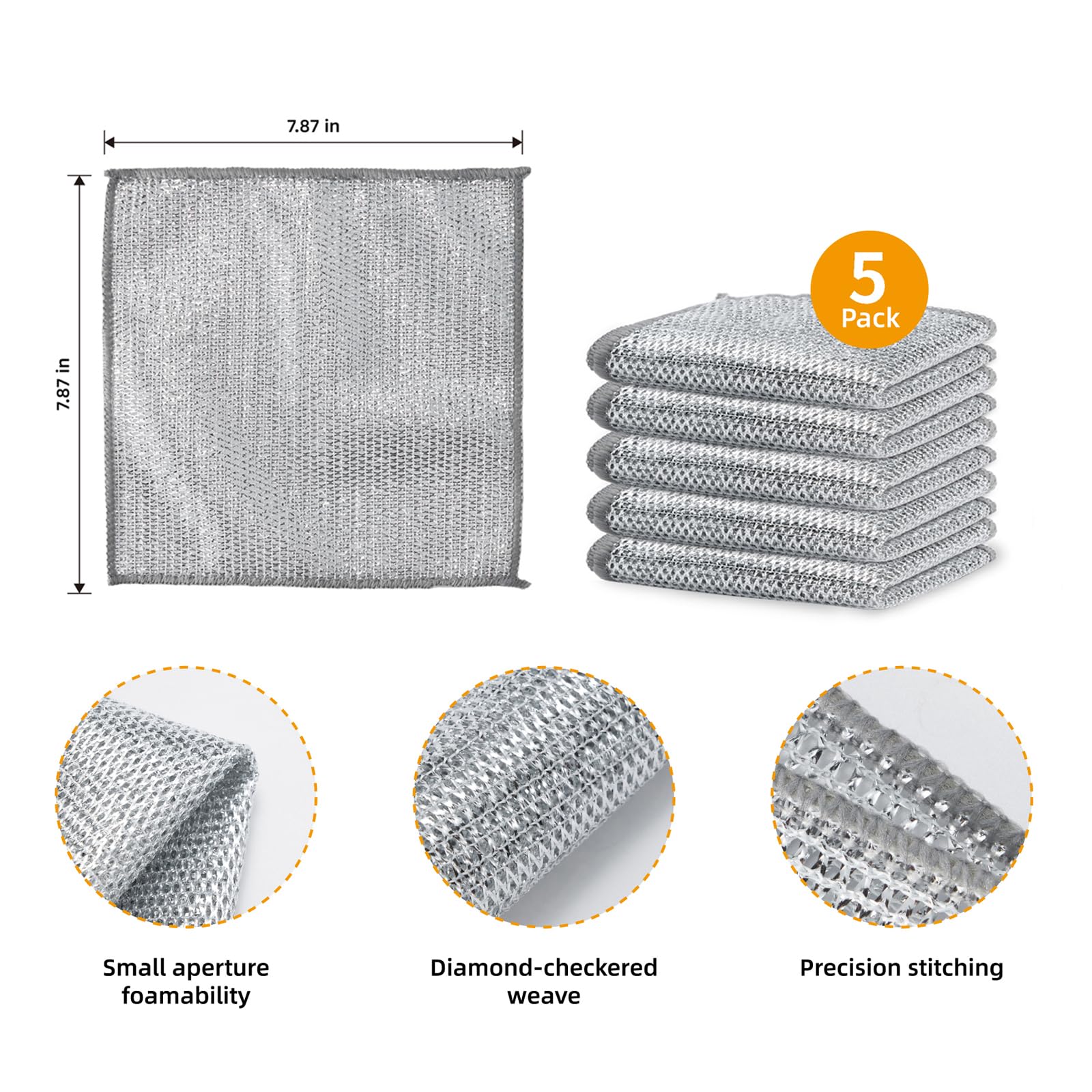 5Pcs Non Scratch Wire Dishcloth (5 Count)