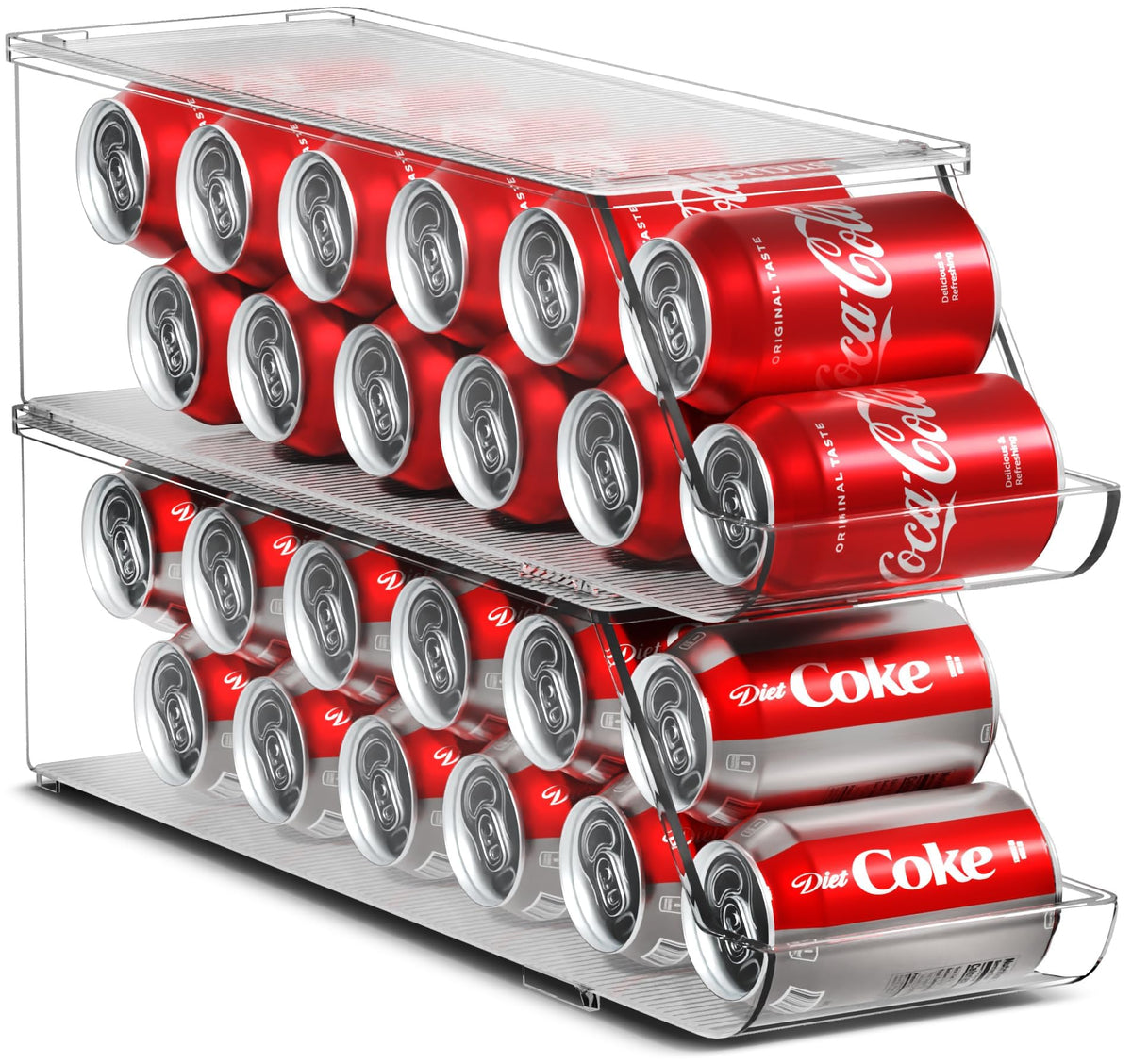 Soda Can Organizer for Refrigerator Stackable Can Holder Dispenser with Lid for Fridge (2 Count)