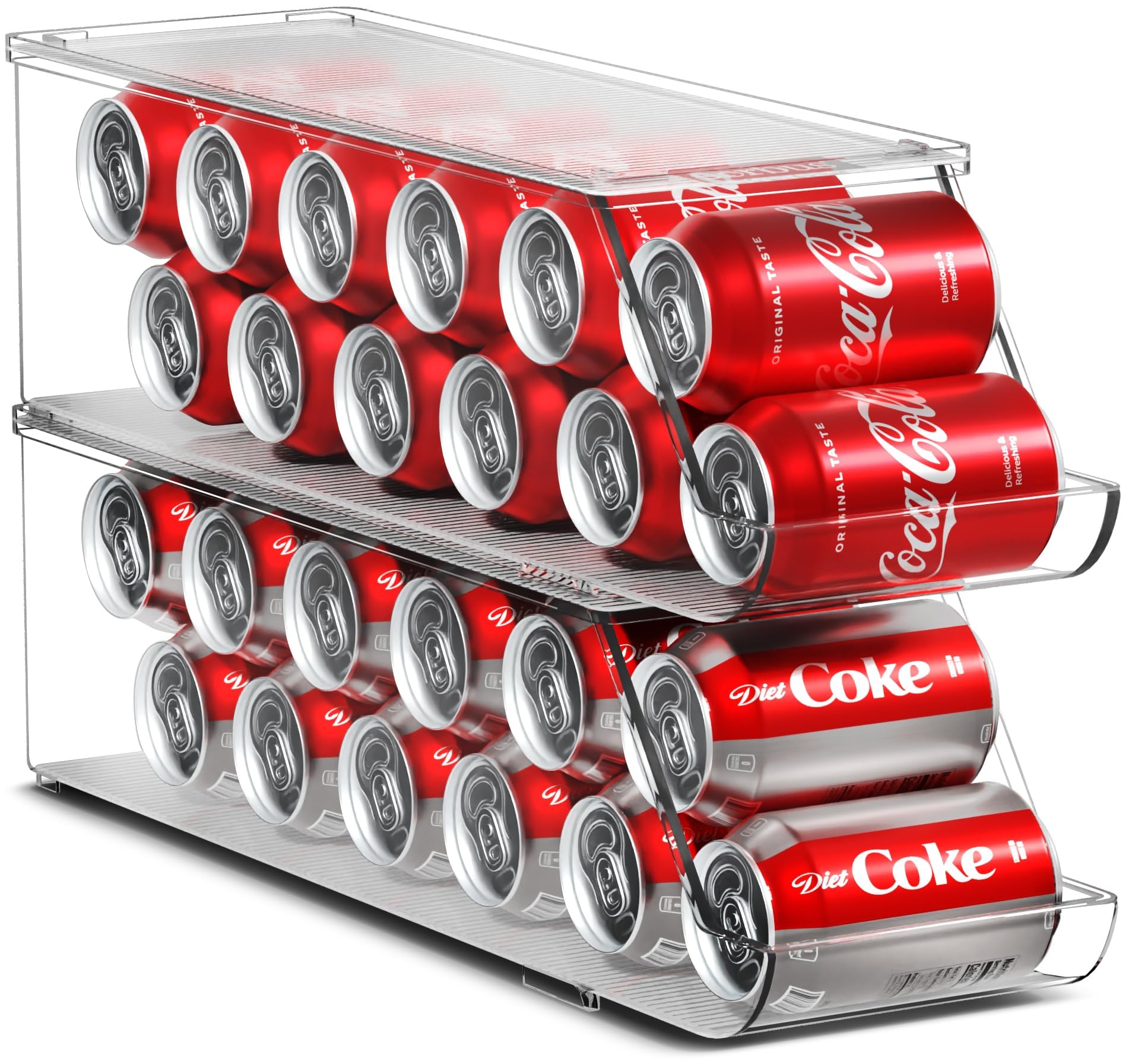 Soda Can Organizer for Refrigerator Stackable Can Holder Dispenser with Lid for Fridge (2 Count)