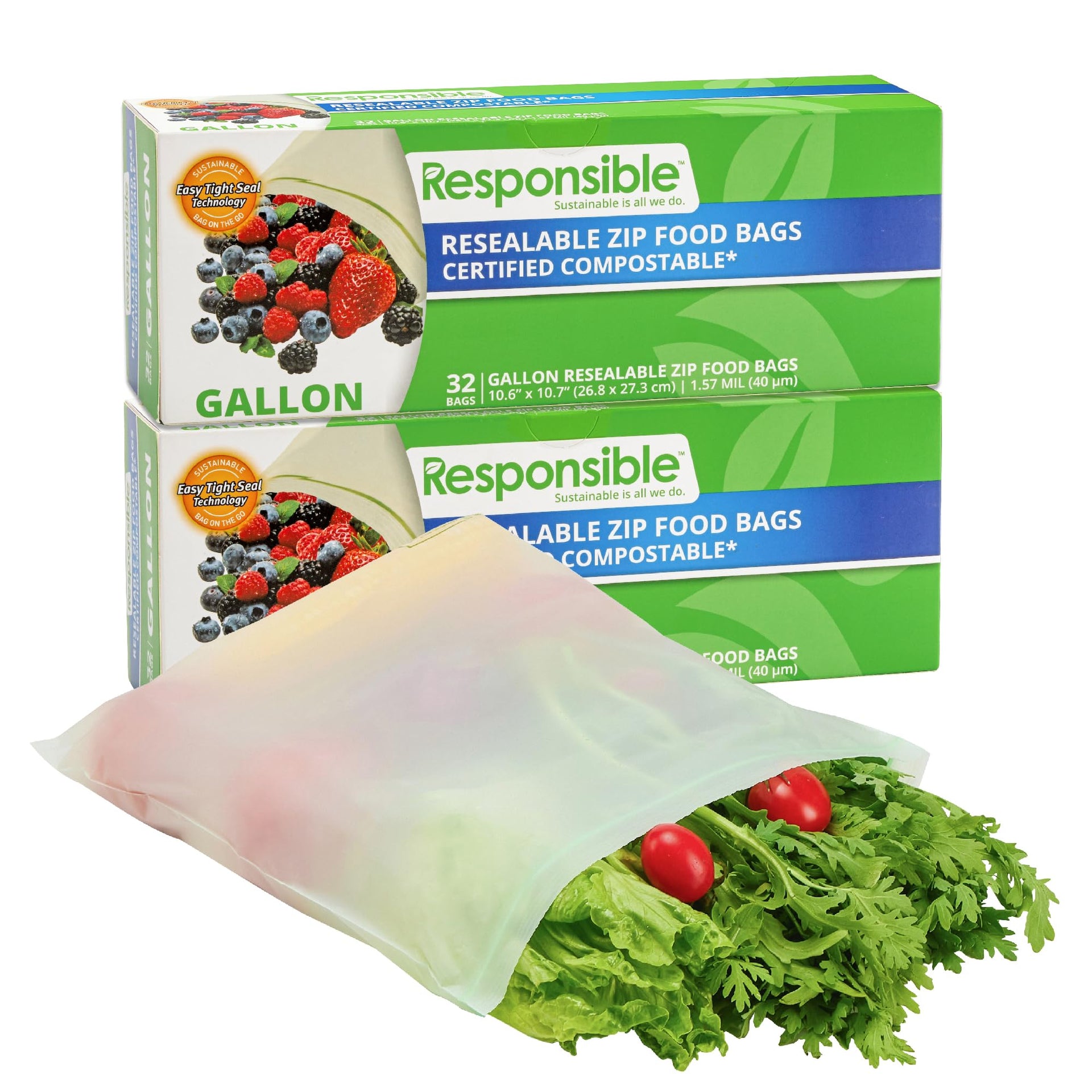 Certified Compostable Large GALLON Resealable Zip Bag