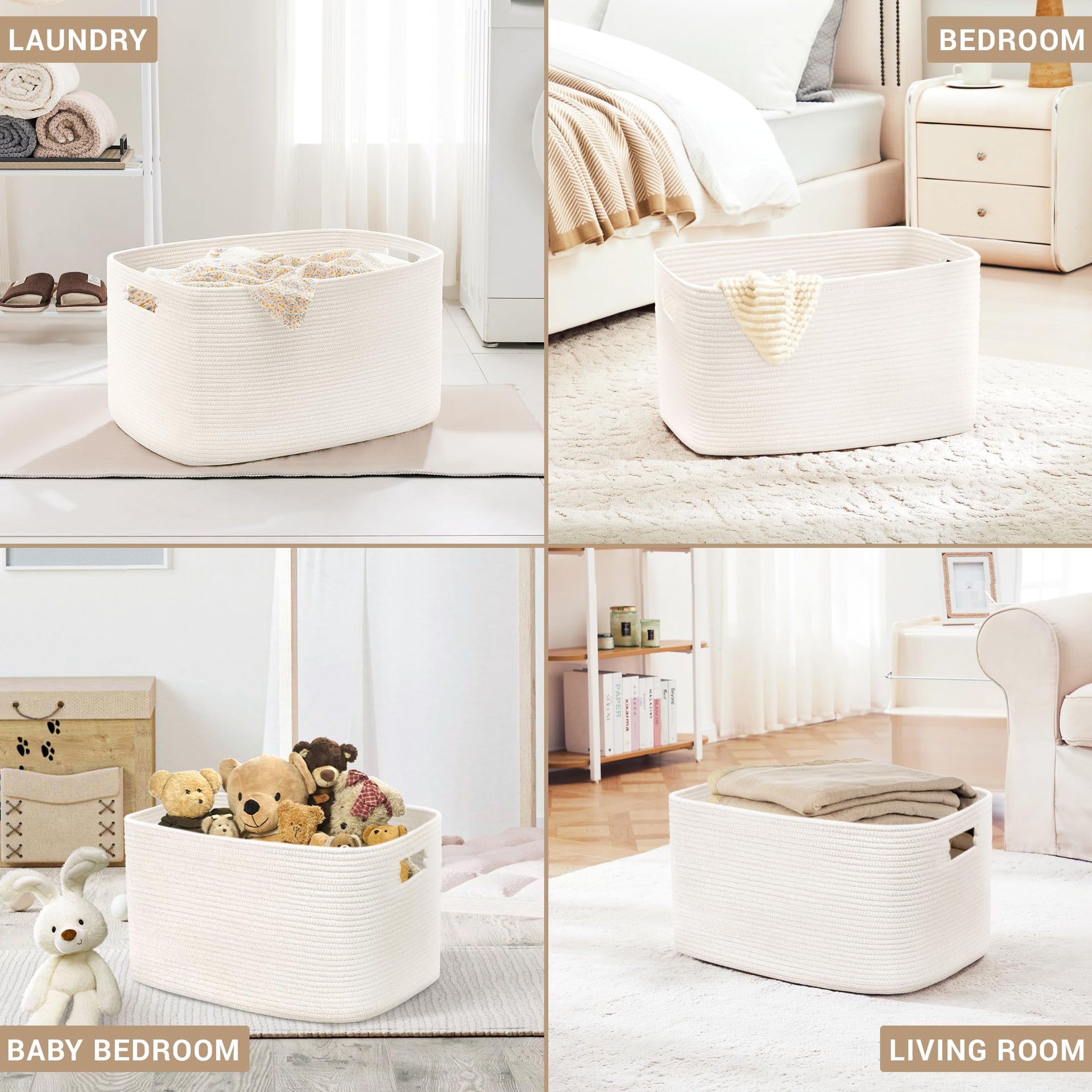 60L Woven Laundry Basket Hamper with Handles