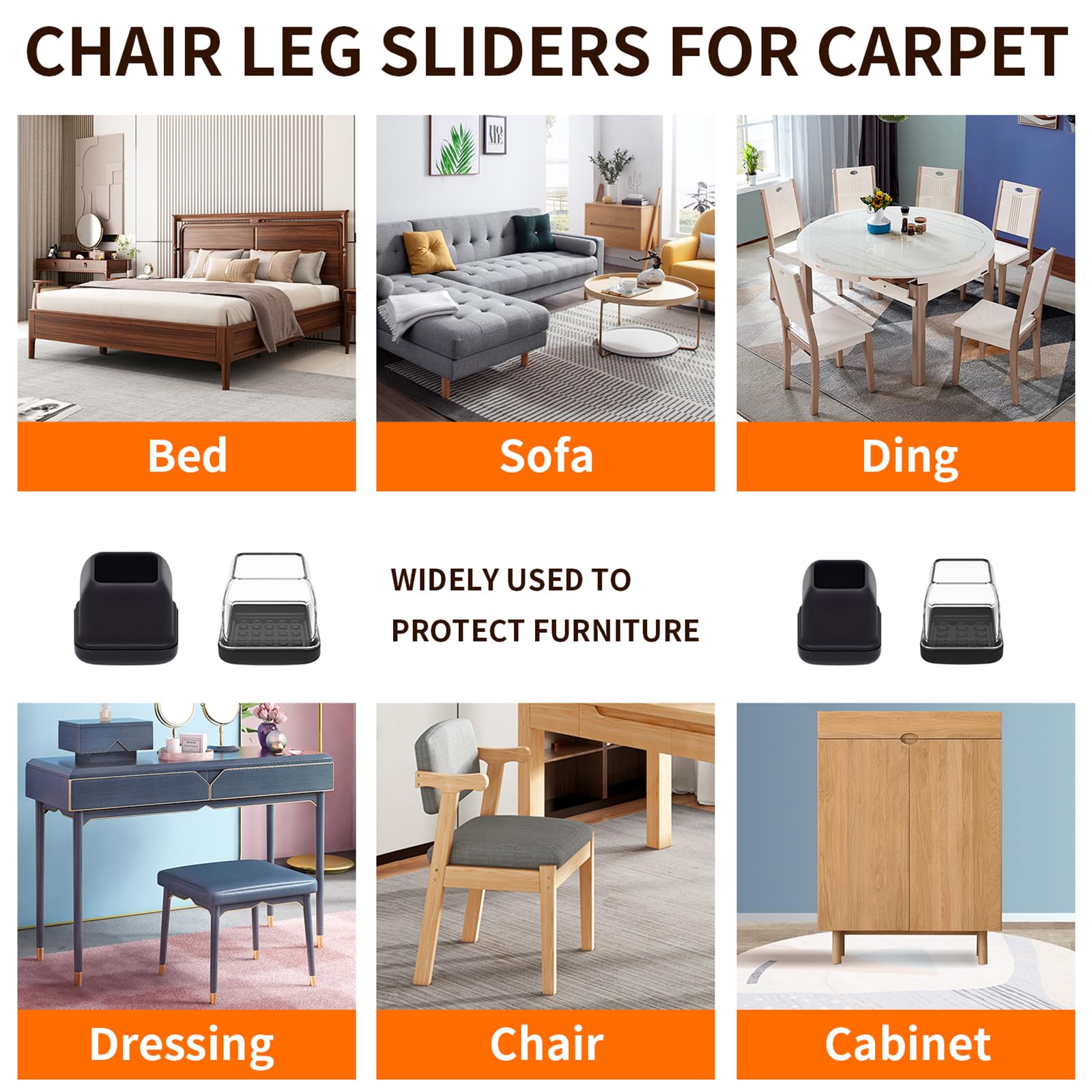 24 Pcs Black Chair Leg Sliders for Carpet (24 Count)