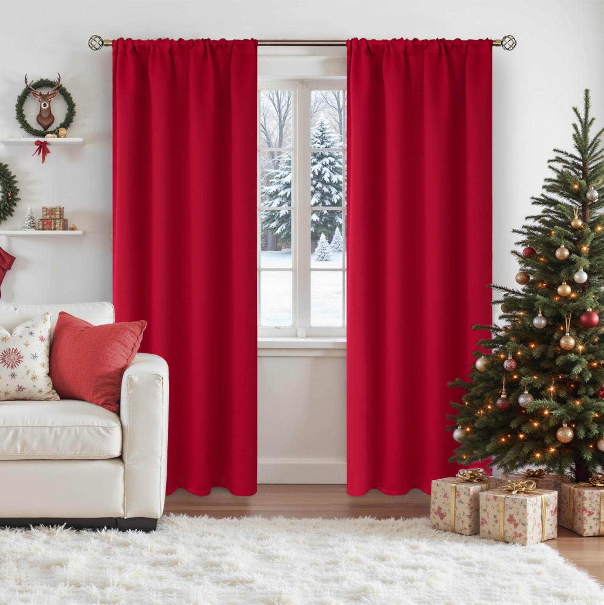Red Blackout Curtains 84 Inch Length for Living Room Rod Pocket (2 Count)