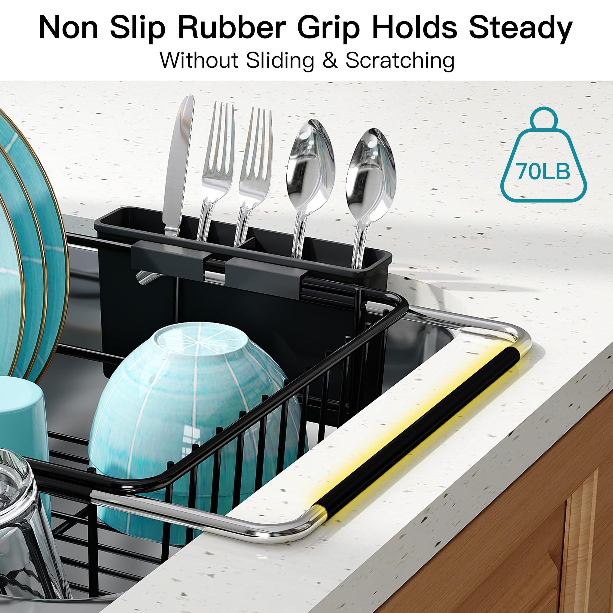 Black Dish Drying Rack in Sink