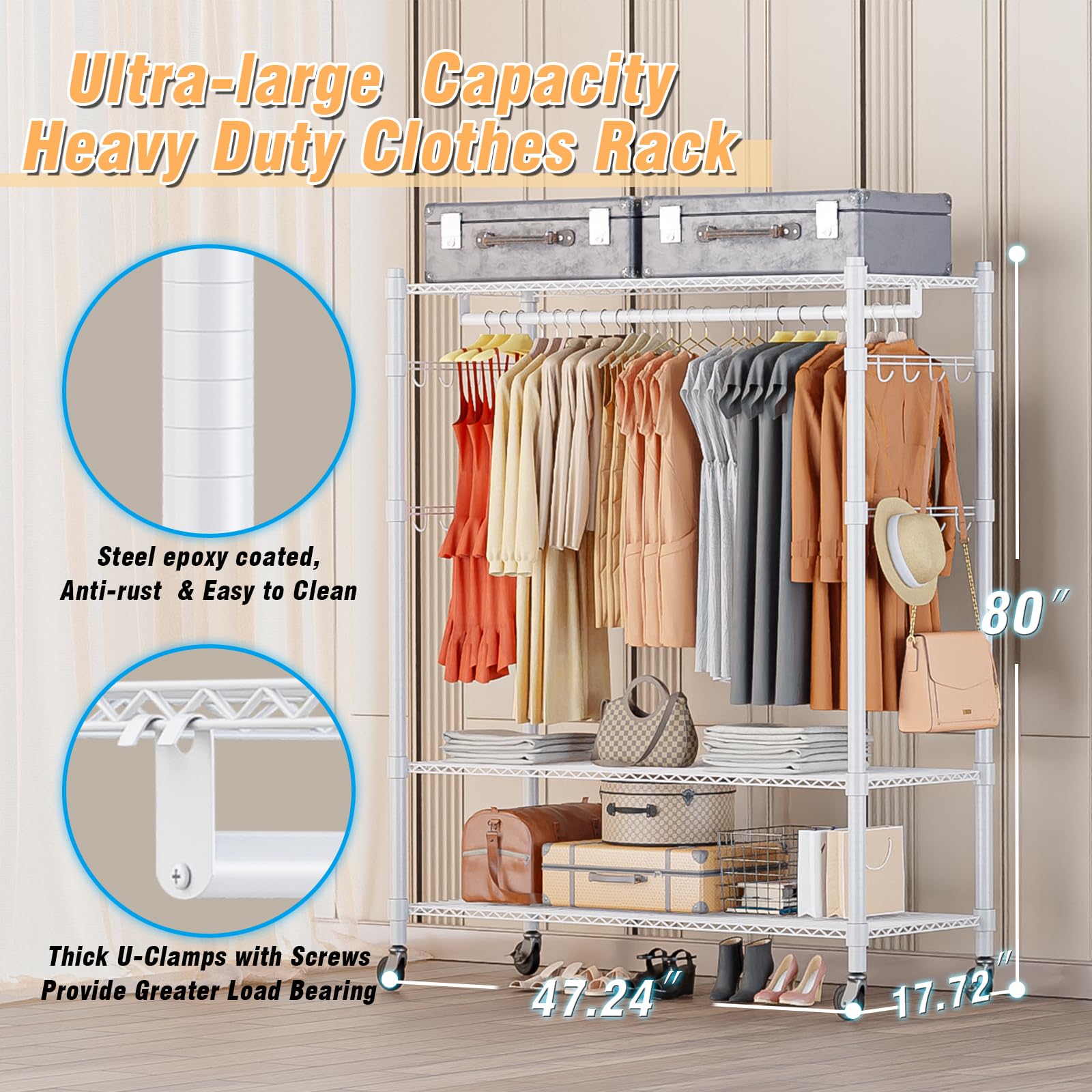 3 Tier Garment Rack with Wheels